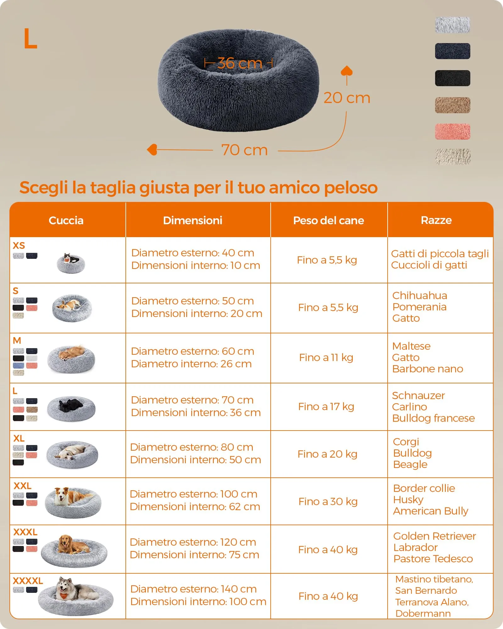 Feandrea Cuccia per Cani a Ciambella, Cuscino Sfoderabile e Lavabile, Diametro 70 cm, Grigio Scuro PGW039G02 - immagine 5