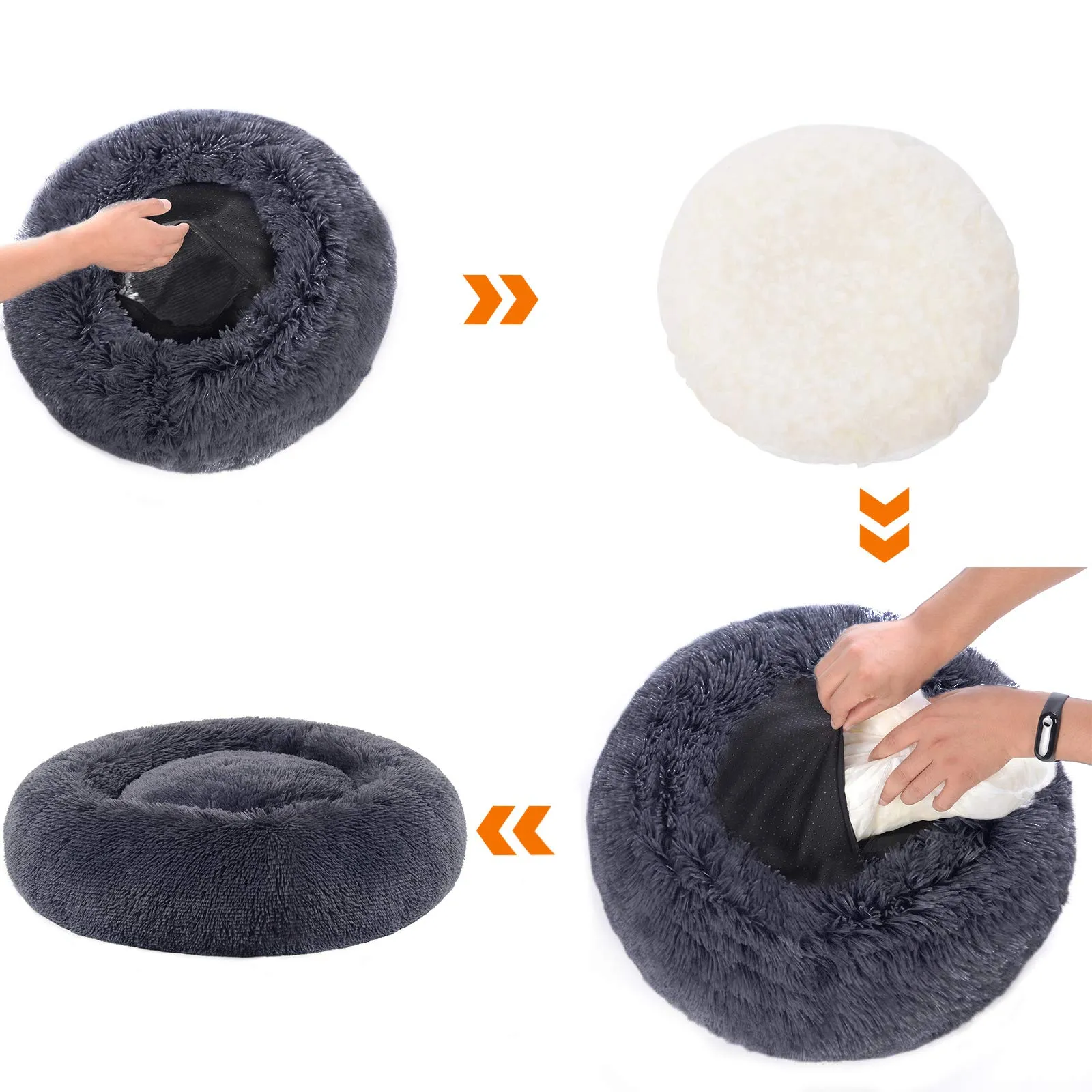 Feandrea Cuccia per Cani a Ciambella, Cuscino Sfoderabile e Lavabile, Diametro 70 cm, Grigio Scuro PGW039G02 - immagine 10
