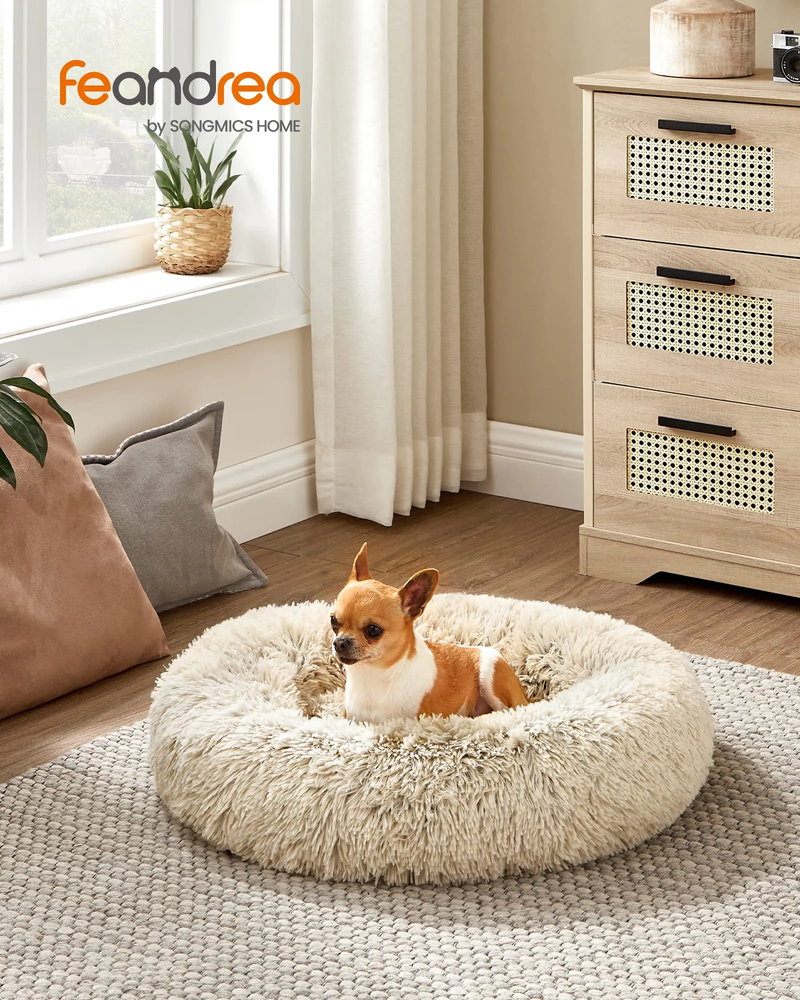 Feandrea Cuccia per Cani a Ciambella, Cuscino Sfoderabile e Lavabile, Diametro 60 cm, Cachi Ombré PGW038S01 - immagine 2