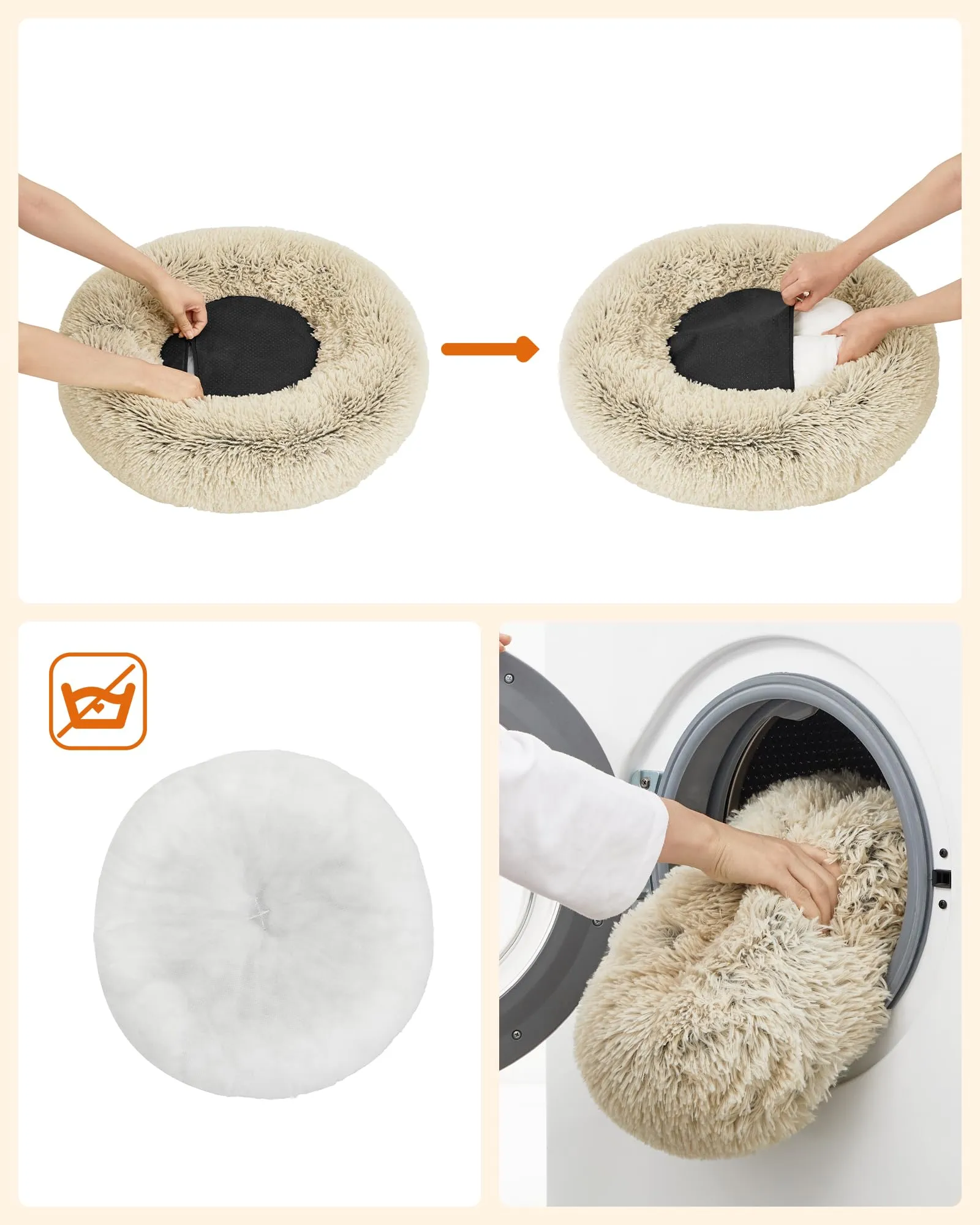 Feandrea Cuccia per Cani a Ciambella, Cuscino Sfoderabile e Lavabile, Diametro 60 cm, Cachi Ombré PGW038S01 - immagine 4