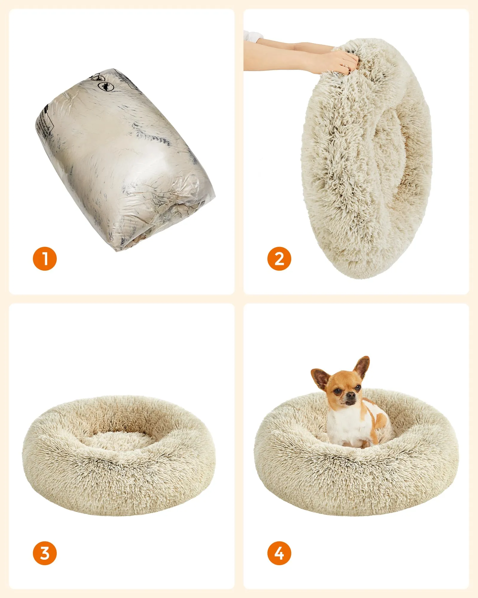 Feandrea Cuccia per Cani a Ciambella, Cuscino Sfoderabile e Lavabile, Diametro 60 cm, Cachi Ombré PGW038S01 - immagine 5