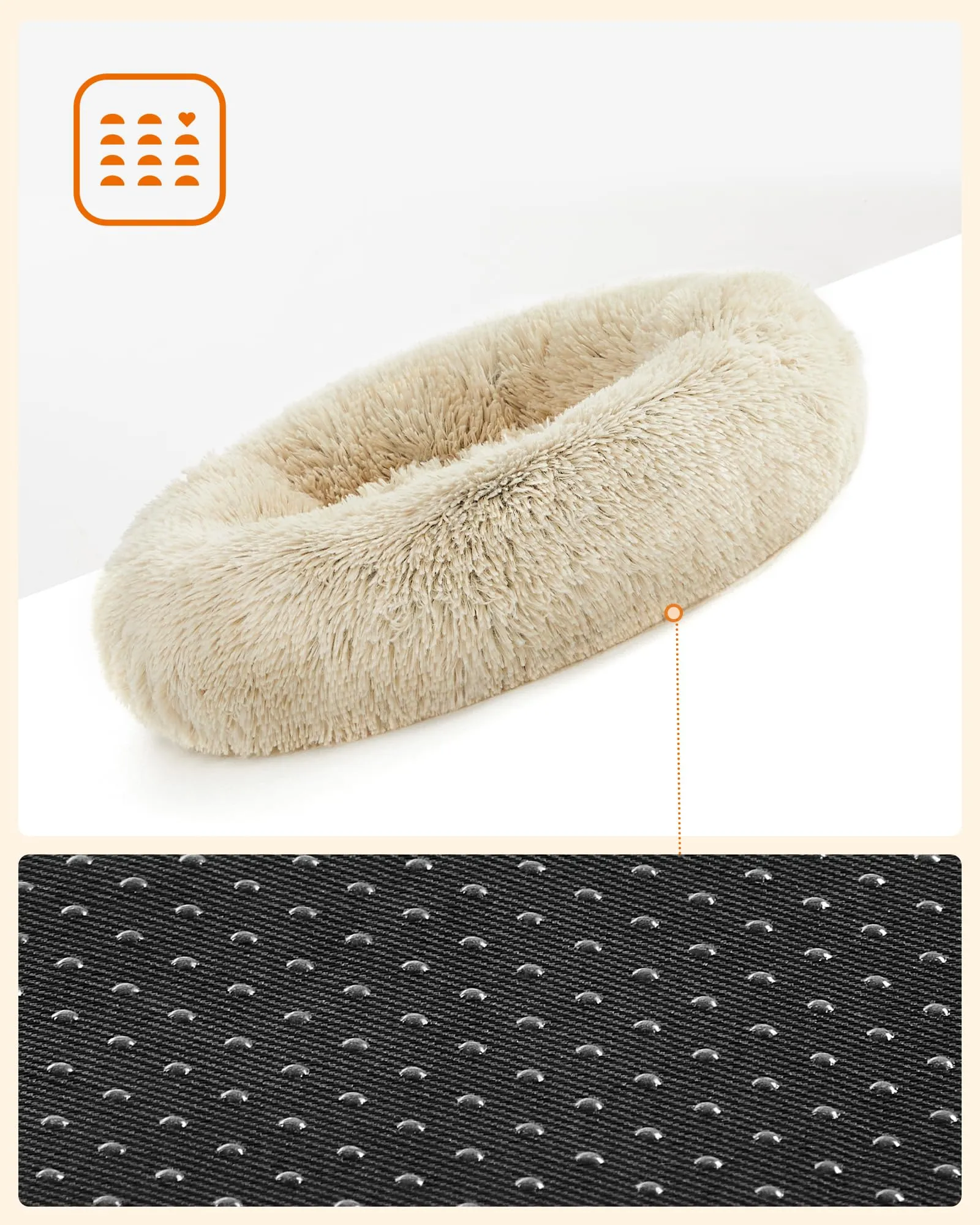 Feandrea Cuccia per Cani a Ciambella, Cuscino Sfoderabile e Lavabile, Diametro 60 cm, Cachi Ombré PGW038S01 - immagine 7