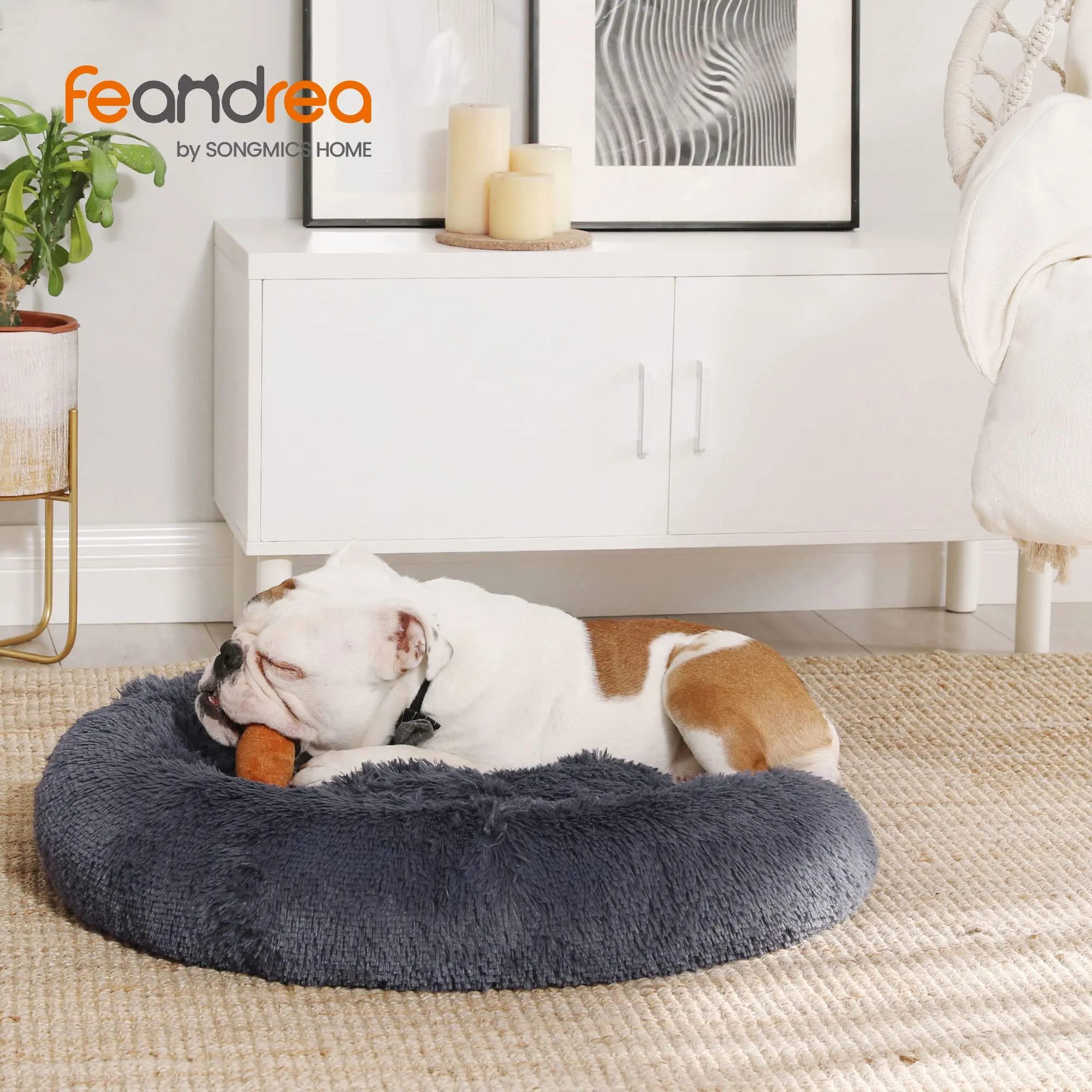 Feandrea Cuccia per Cani a Ciambella, Cuscino Sfoderabile e Lavabile, Diametro 80 cm, Grigio Scuro PGW040G02 - immagine 2