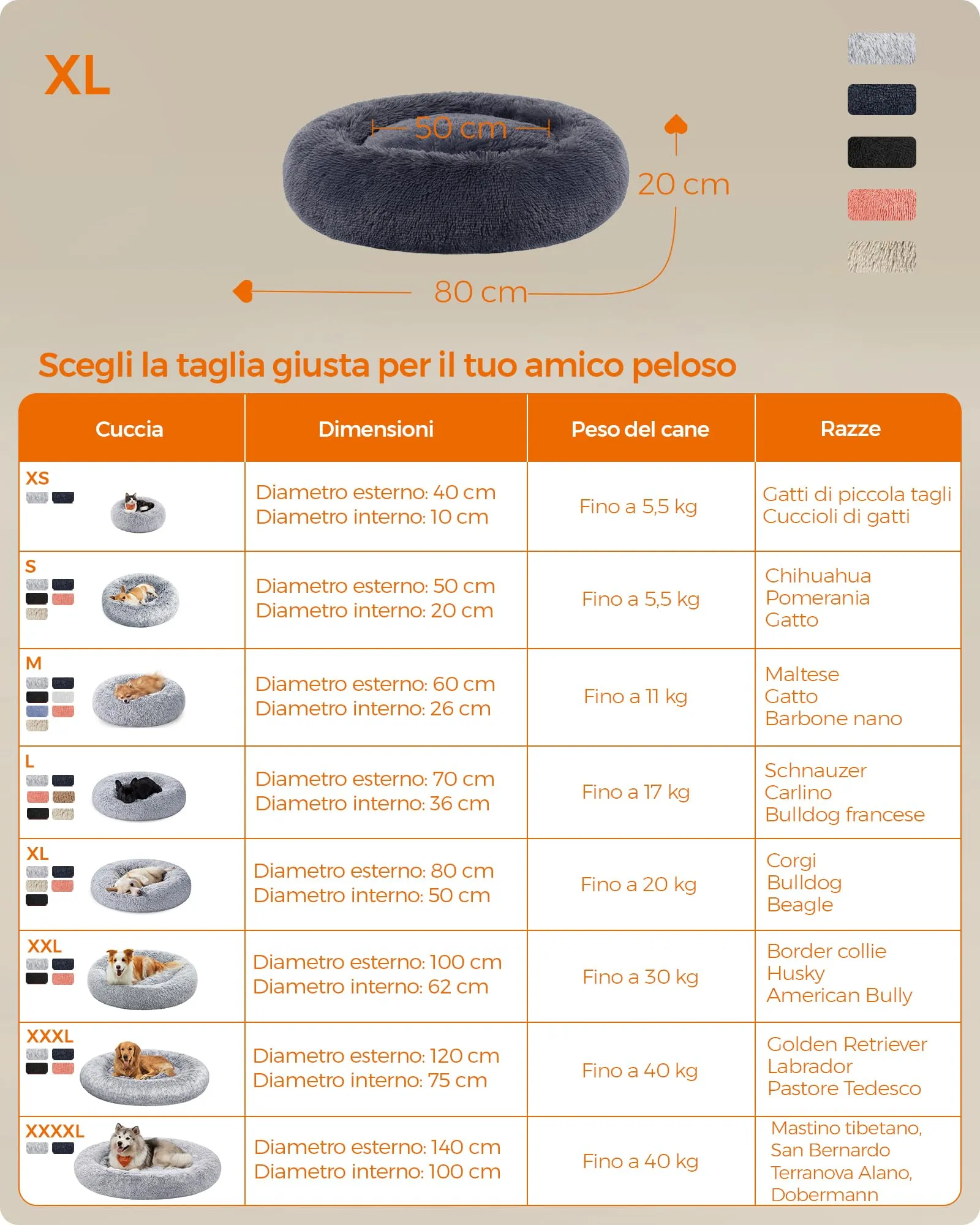 Feandrea Cuccia per Cani a Ciambella, Cuscino Sfoderabile e Lavabile, Diametro 80 cm, Grigio Scuro PGW040G02 - immagine 6