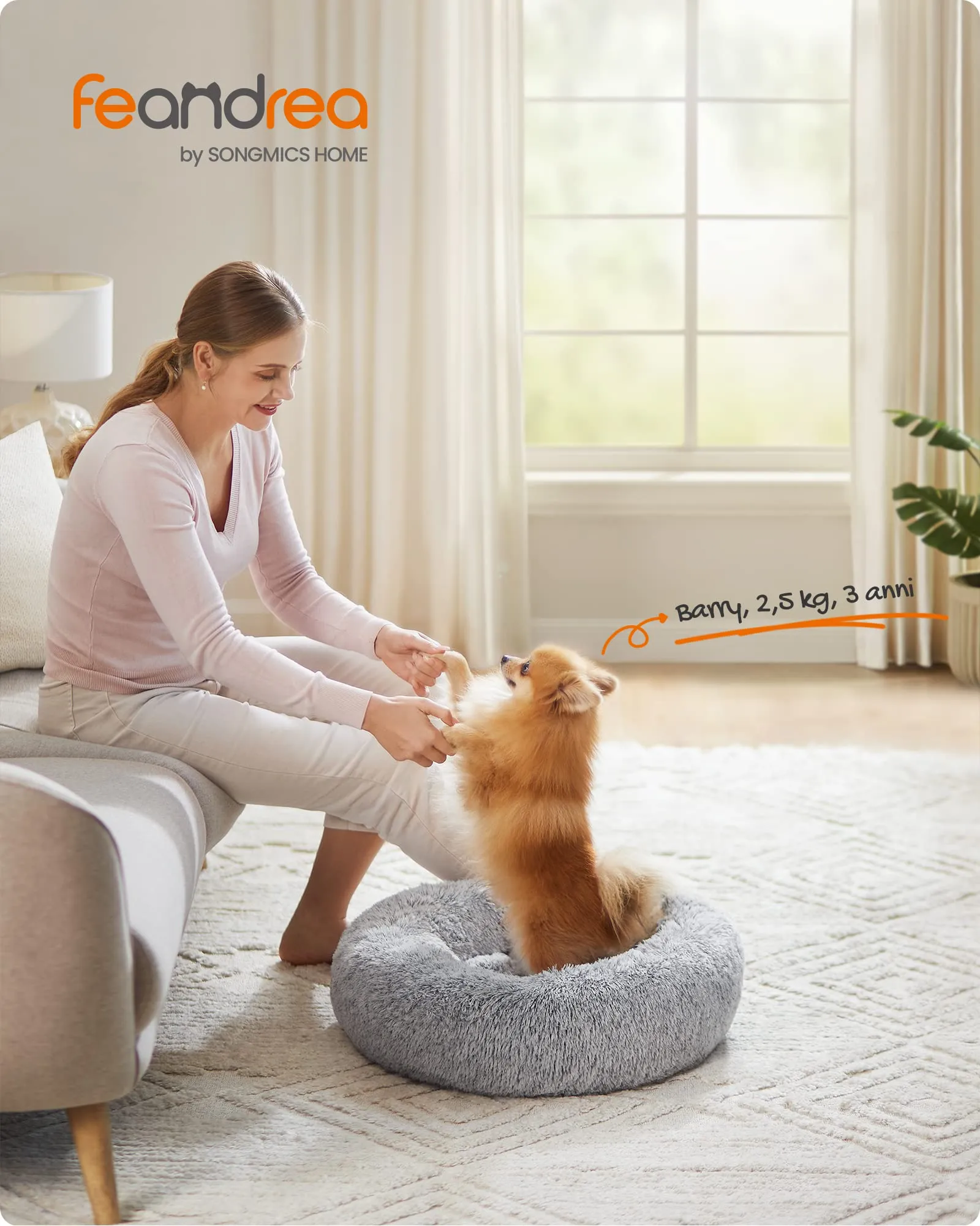 Feandrea Cuccia per Cani a Ciambella, Cuscino Sfoderabile e Lavabile, Grigio Ombré, Diametro 60 cm, PGW038G01 - immagine 2