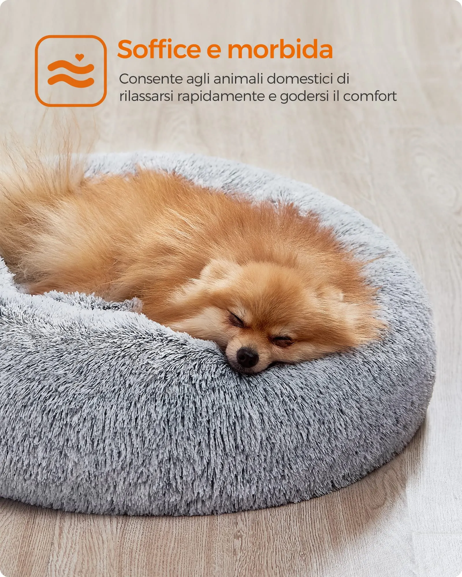 Feandrea Cuccia per Cani a Ciambella, Cuscino Sfoderabile e Lavabile, Grigio Ombré, Diametro 60 cm, PGW038G01 - immagine 3