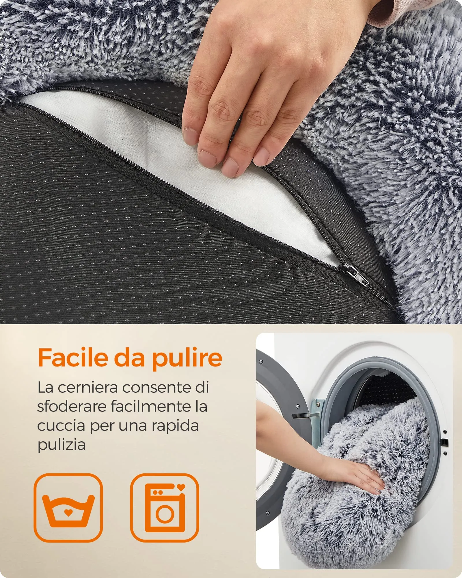 Feandrea Cuccia per Cani a Ciambella, Cuscino Sfoderabile e Lavabile, Grigio Ombré, Diametro 60 cm, PGW038G01 - immagine 5