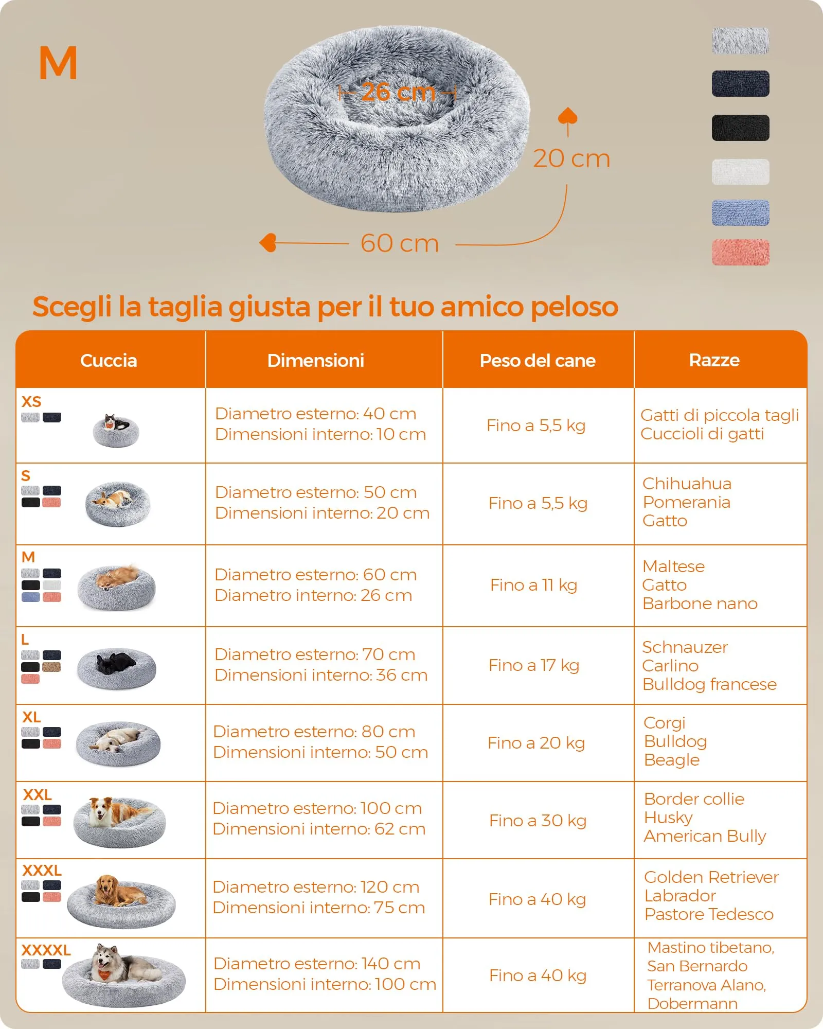Feandrea Cuccia per Cani a Ciambella, Cuscino Sfoderabile e Lavabile, Grigio Ombré, Diametro 60 cm, PGW038G01 - immagine 7