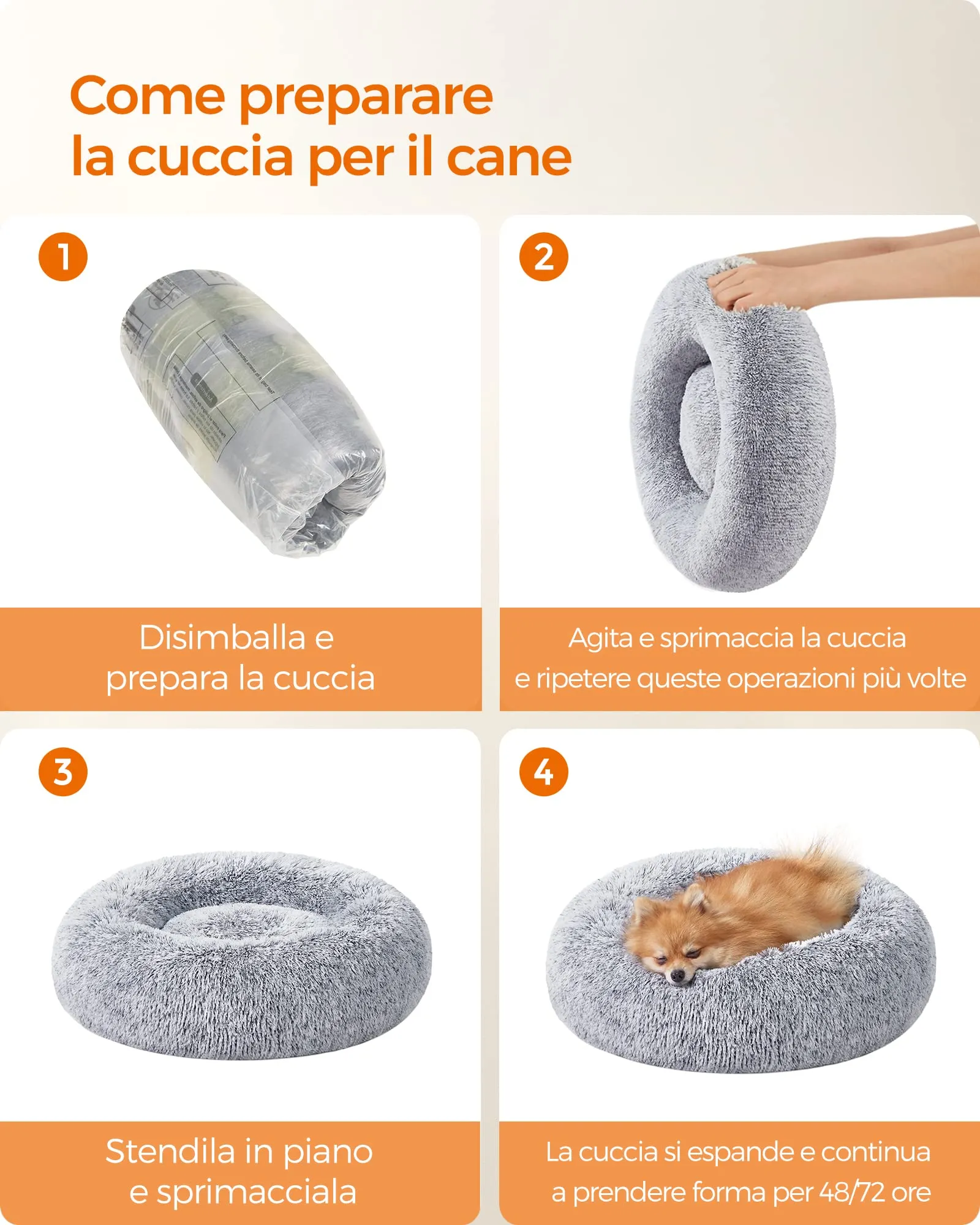 Feandrea Cuccia per Cani a Ciambella, Cuscino Sfoderabile e Lavabile, Grigio Ombré, Diametro 60 cm, PGW038G01 - immagine 8