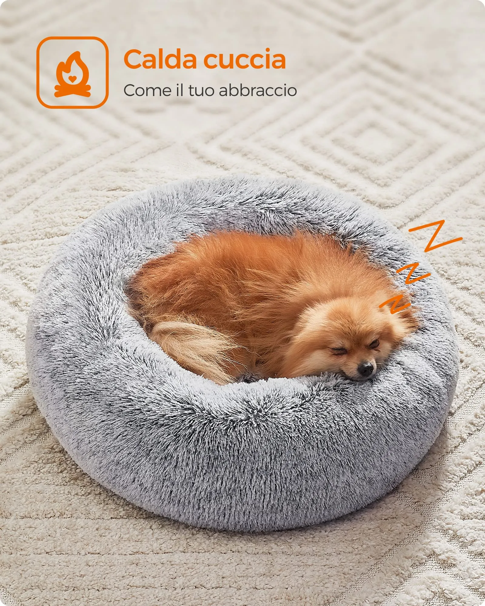 Feandrea Cuccia per Cani a Ciambella, Cuscino Sfoderabile e Lavabile, Grigio Ombré, Diametro 60 cm, PGW038G01 - immagine 9