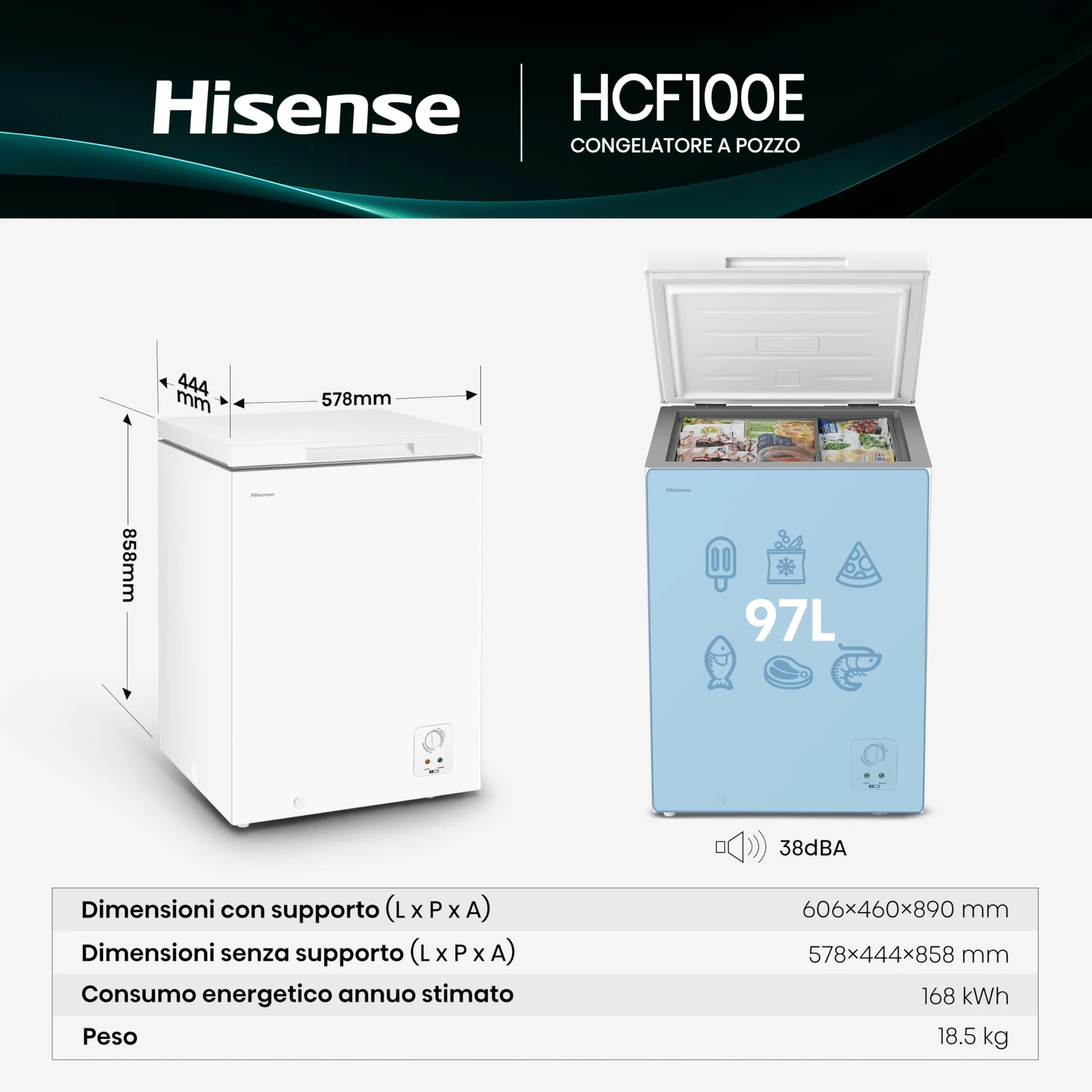 Hisense HCF100E Congelatore a Pozzetto 97 Litri, Bianco - immagine 2