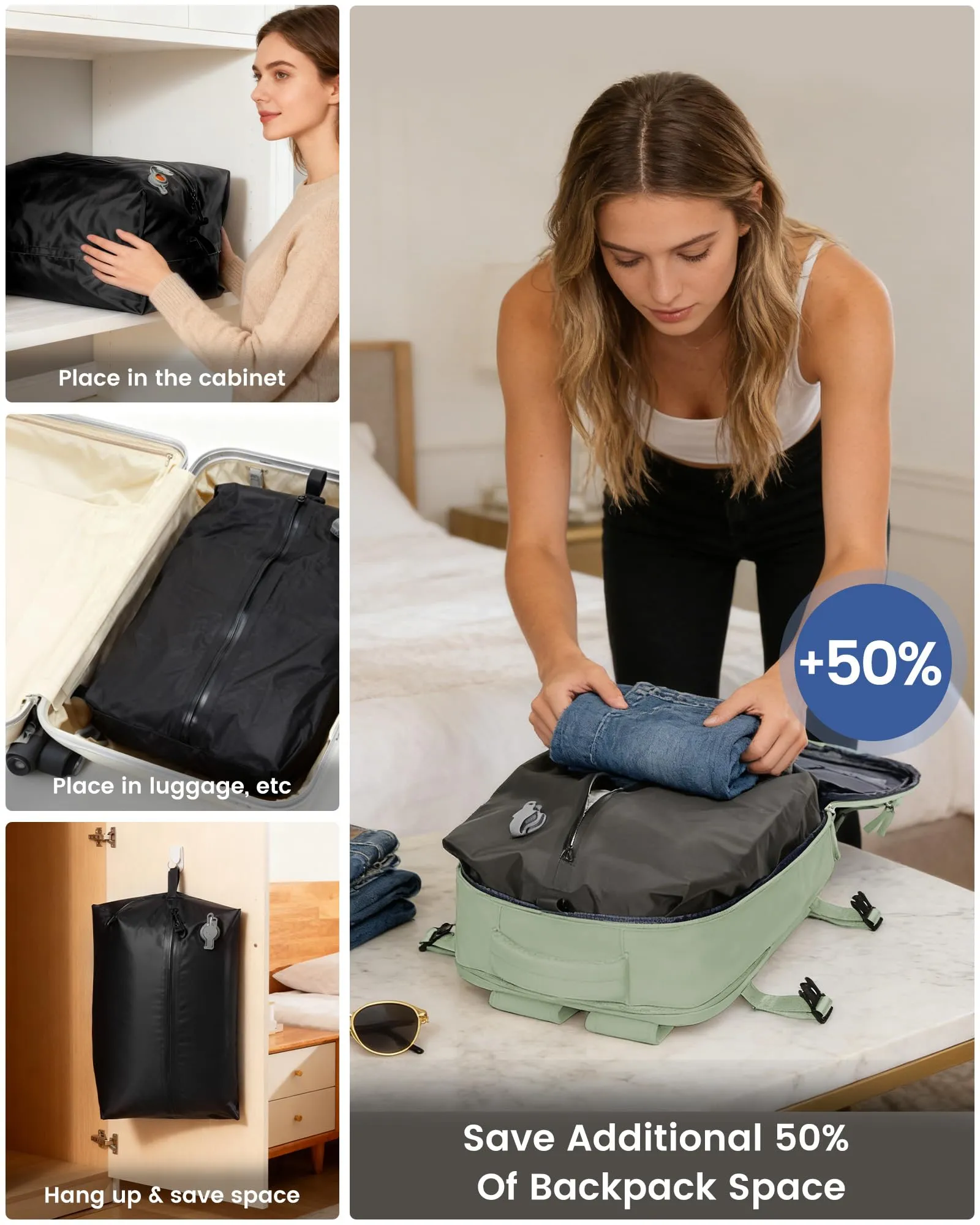 SZLX Zaino da Viaggio Sottovuoto con Pompa 40x30x20 per Ryanair, Wizzair, Easyjet, Impermeabile per Laptop 14 Pollici - immagine 8