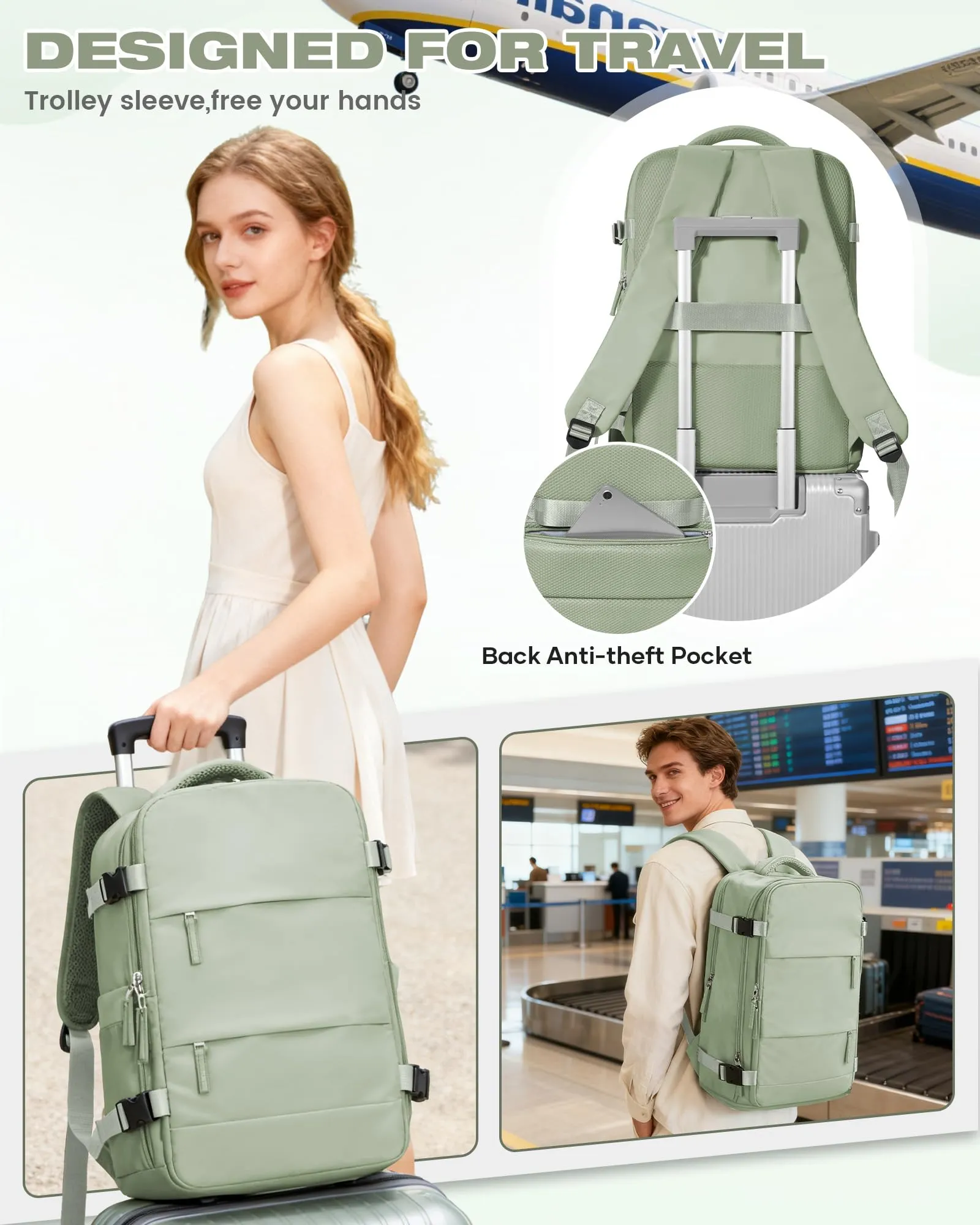 SZLX Zaino da Viaggio Sottovuoto con Pompa 40x30x20 per Ryanair, Wizzair, Easyjet, Impermeabile per Laptop 14 Pollici - immagine 10
