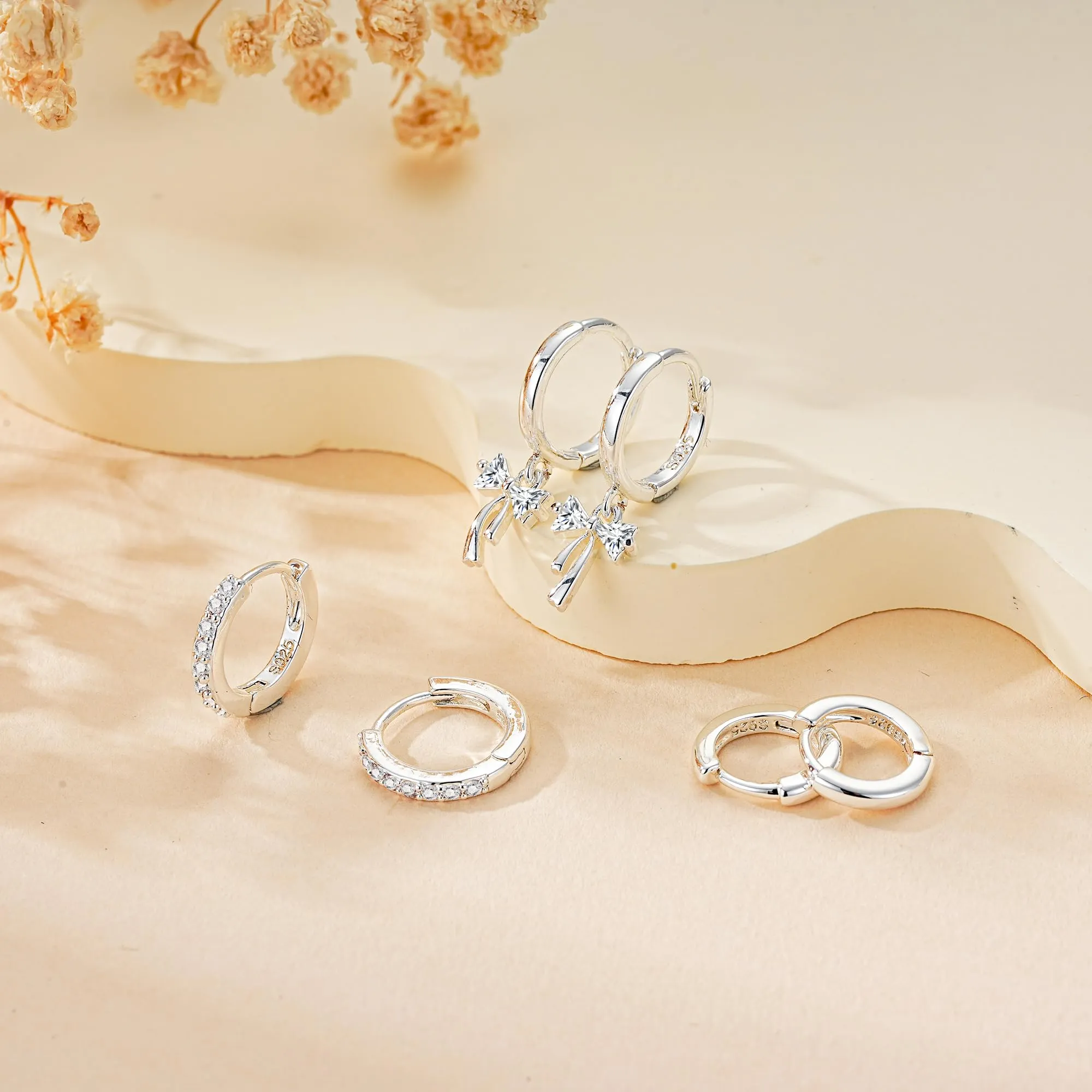 Rajputana Set di 3 Paia di Orecchini a Cerchio e Pendenti in Argento con Zirconi, Anallergici, Silver-7 - immagine 4