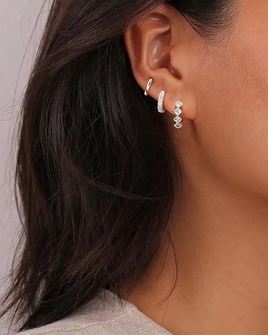 Rajputana Set 3 Paia Orecchini a Cerchio Donna in Argento Ipoallergenici 8mm 10mm 12mm - immagine 2