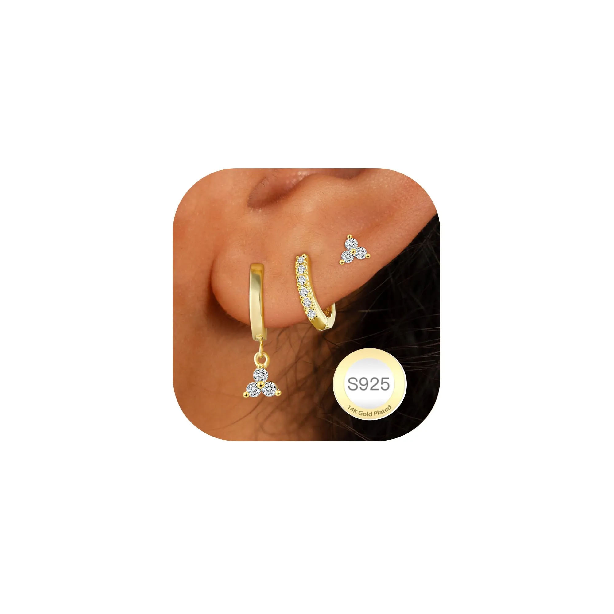 Rajputana Set 3 Paia Orecchini a Cerchio e Pendenti in Oro, Anallergici, Modello RIV001 - immagine 1