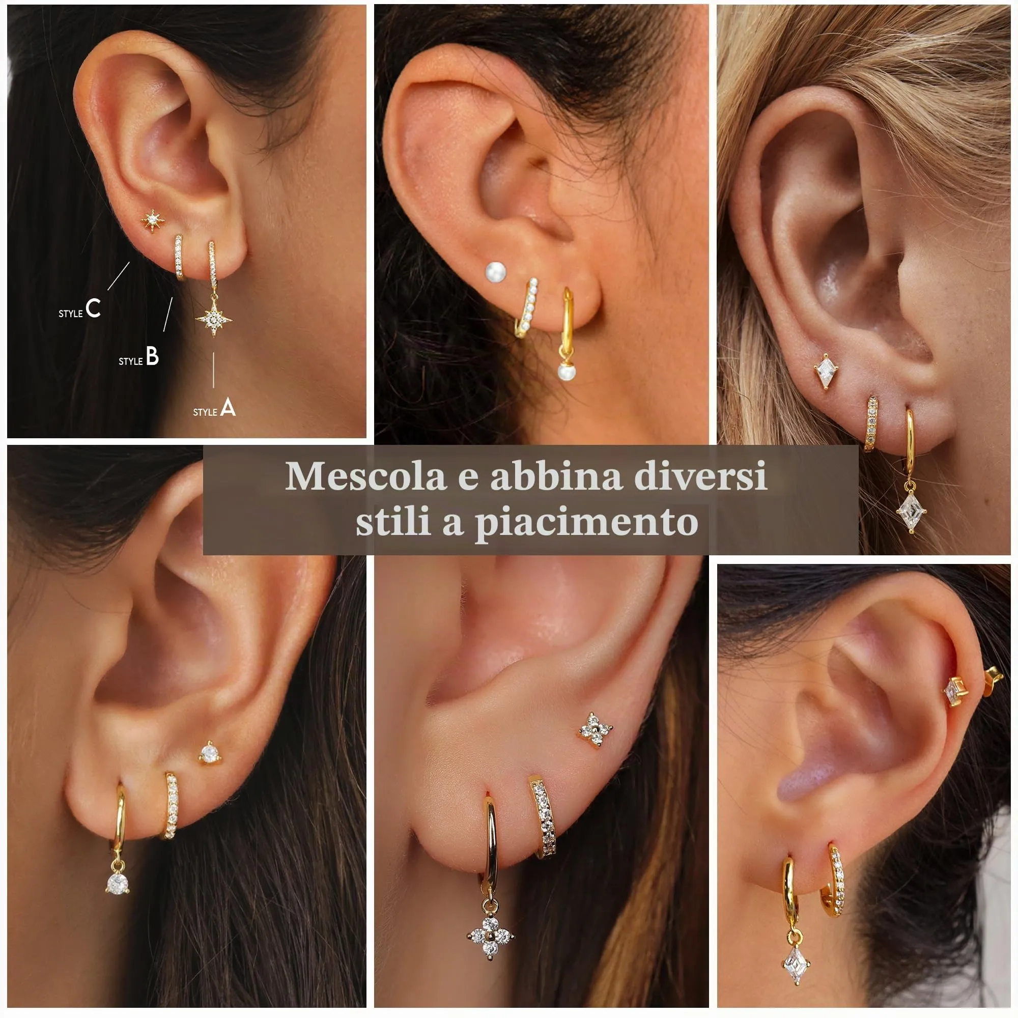 Rajputana Set 3 Paia Orecchini a Cerchio e Pendenti in Oro, Anallergici, Modello RIV001 - immagine 3