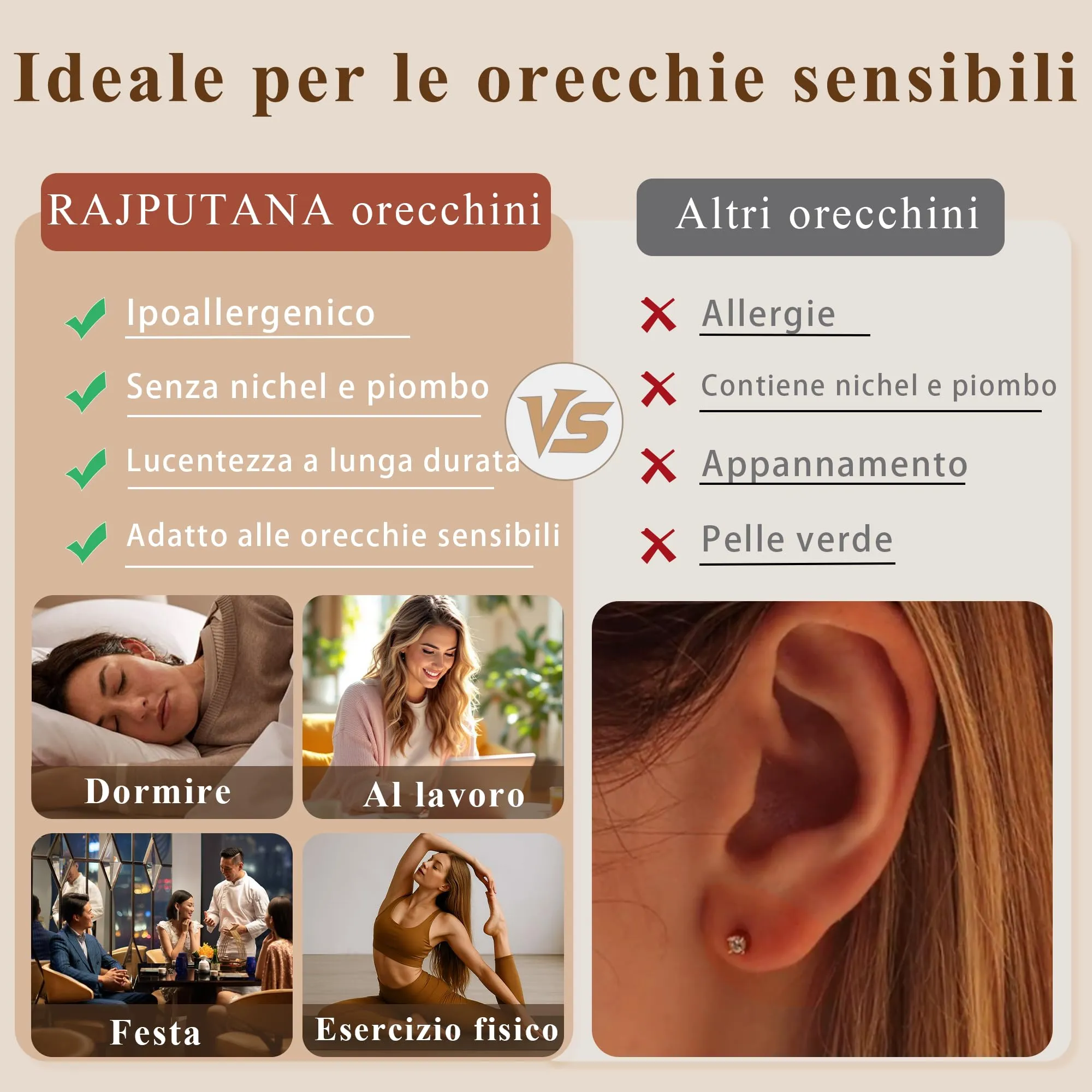 Rajputana Set 3 Paia Orecchini a Cerchio e Pendenti in Oro, Anallergici, Modello RIV001 - immagine 5