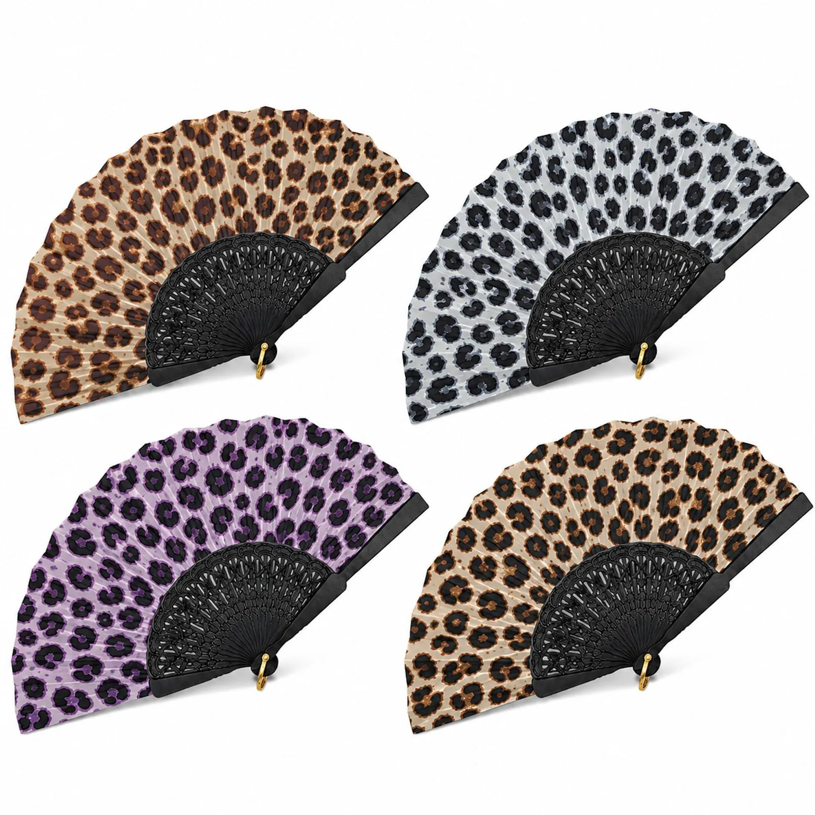 Ourdort Ventagli Pieghevoli Leopardati per Donna, 4 Pezzi - immagine 1