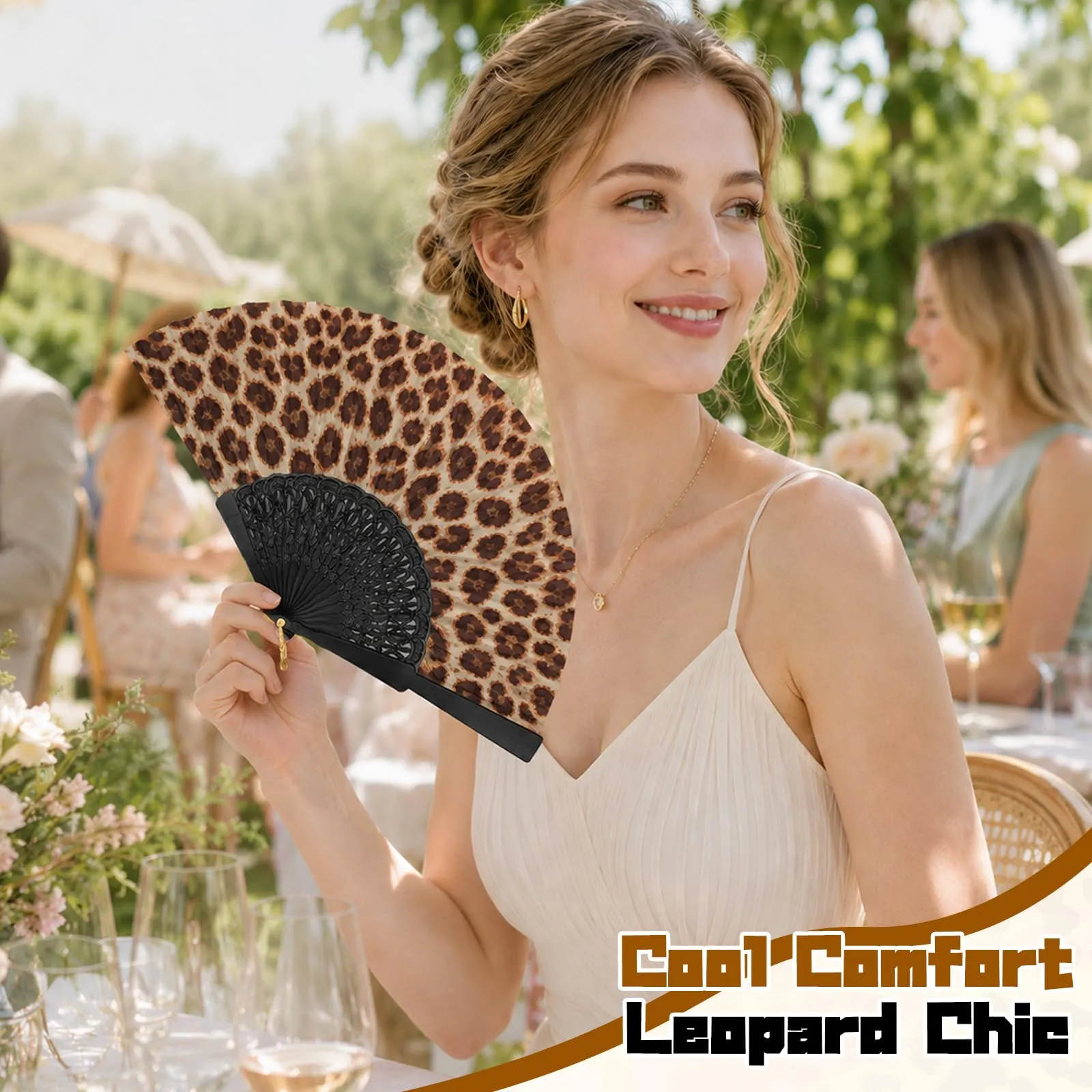 Ourdort Ventagli Pieghevoli Leopardati per Donna, 4 Pezzi - immagine 6