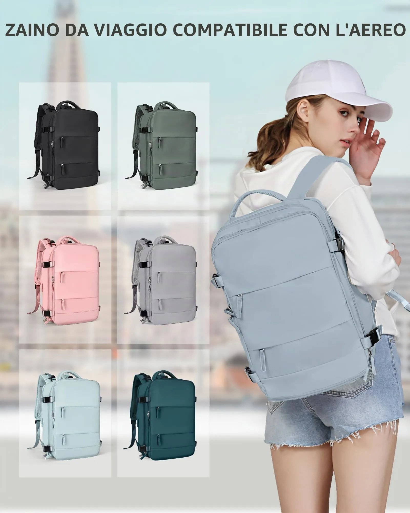 SZLX Zaino da Viaggio 40x30x20 per Ryanair e Wizzair, Impermeabile con Scomparto per Scarpe e Laptop 14 Pollici - immagine 9
