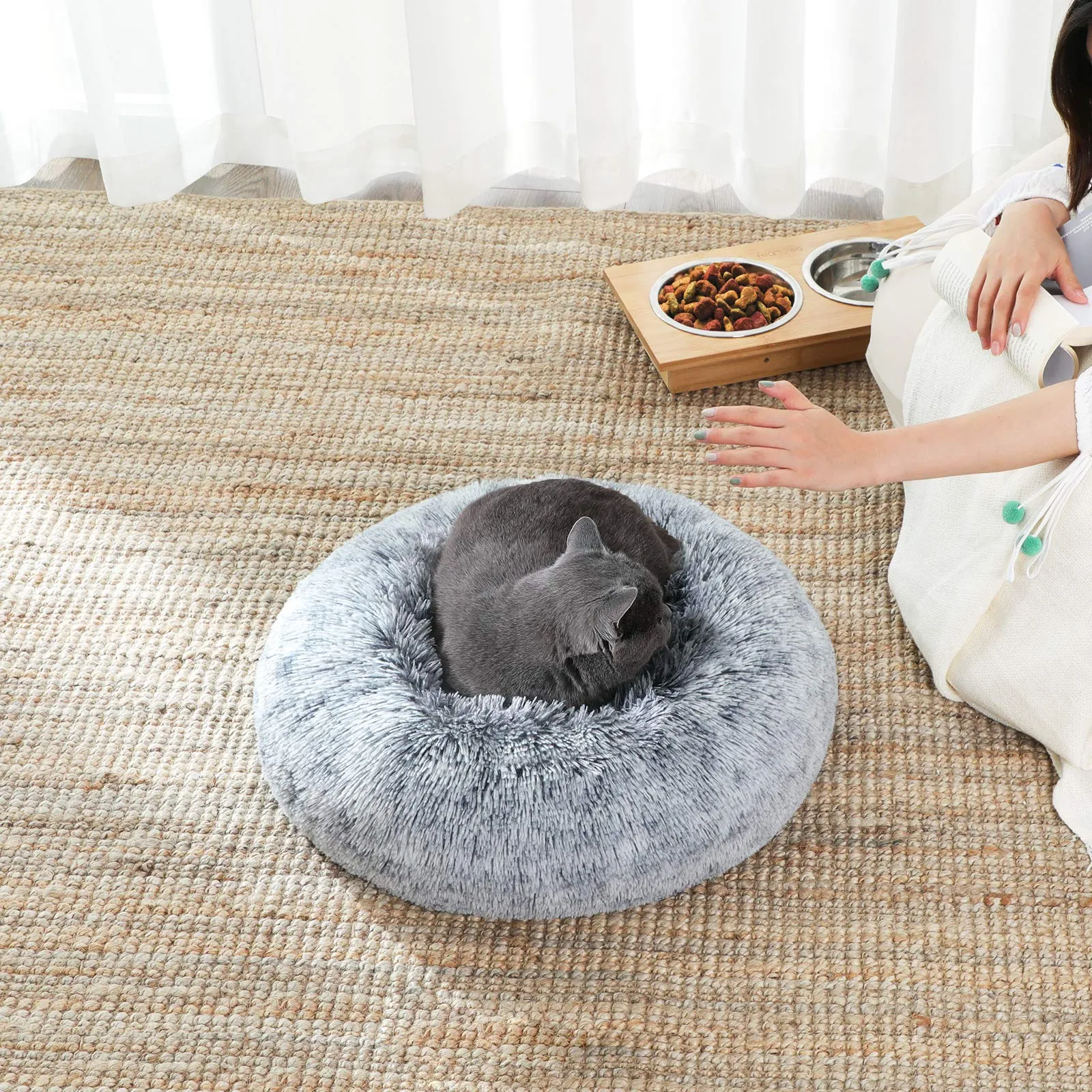 Feandrea Cuccia Cane a Ciambella, Cuscino Sfoderabile e Lavabile in Peluche, Diametro 50 cm, Grigio Ombré PGW037G01 - immagine 2