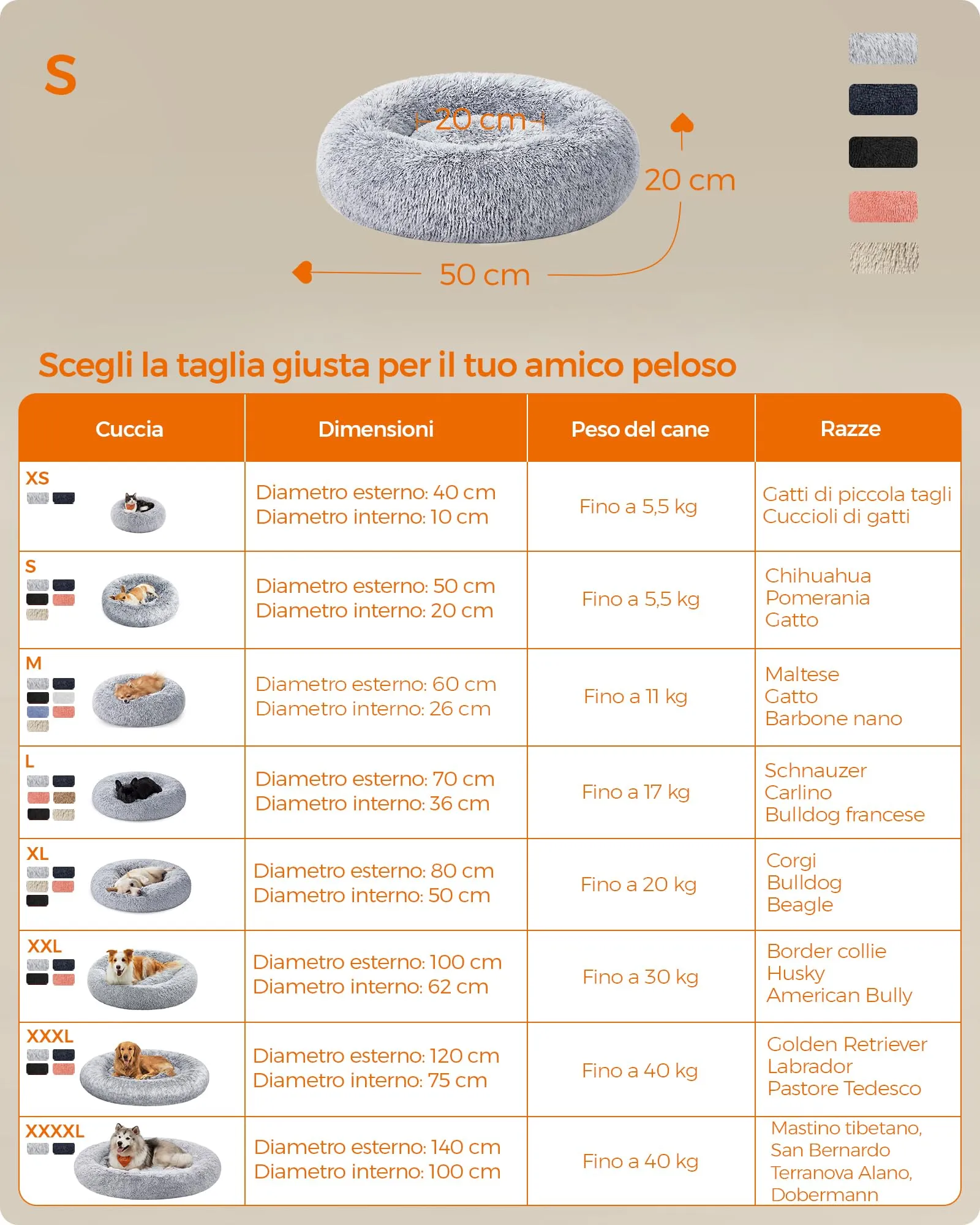 Feandrea Cuccia Cane a Ciambella, Cuscino Sfoderabile e Lavabile in Peluche, Diametro 50 cm, Grigio Ombré PGW037G01 - immagine 4