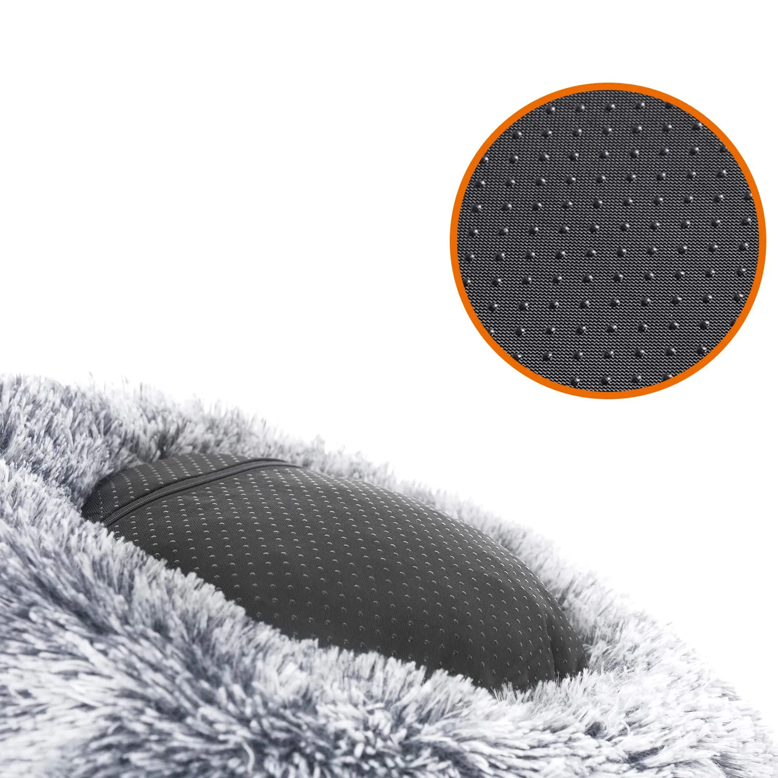 Feandrea Cuccia Cane a Ciambella, Cuscino Sfoderabile e Lavabile in Peluche, Diametro 50 cm, Grigio Ombré PGW037G01 - immagine 5