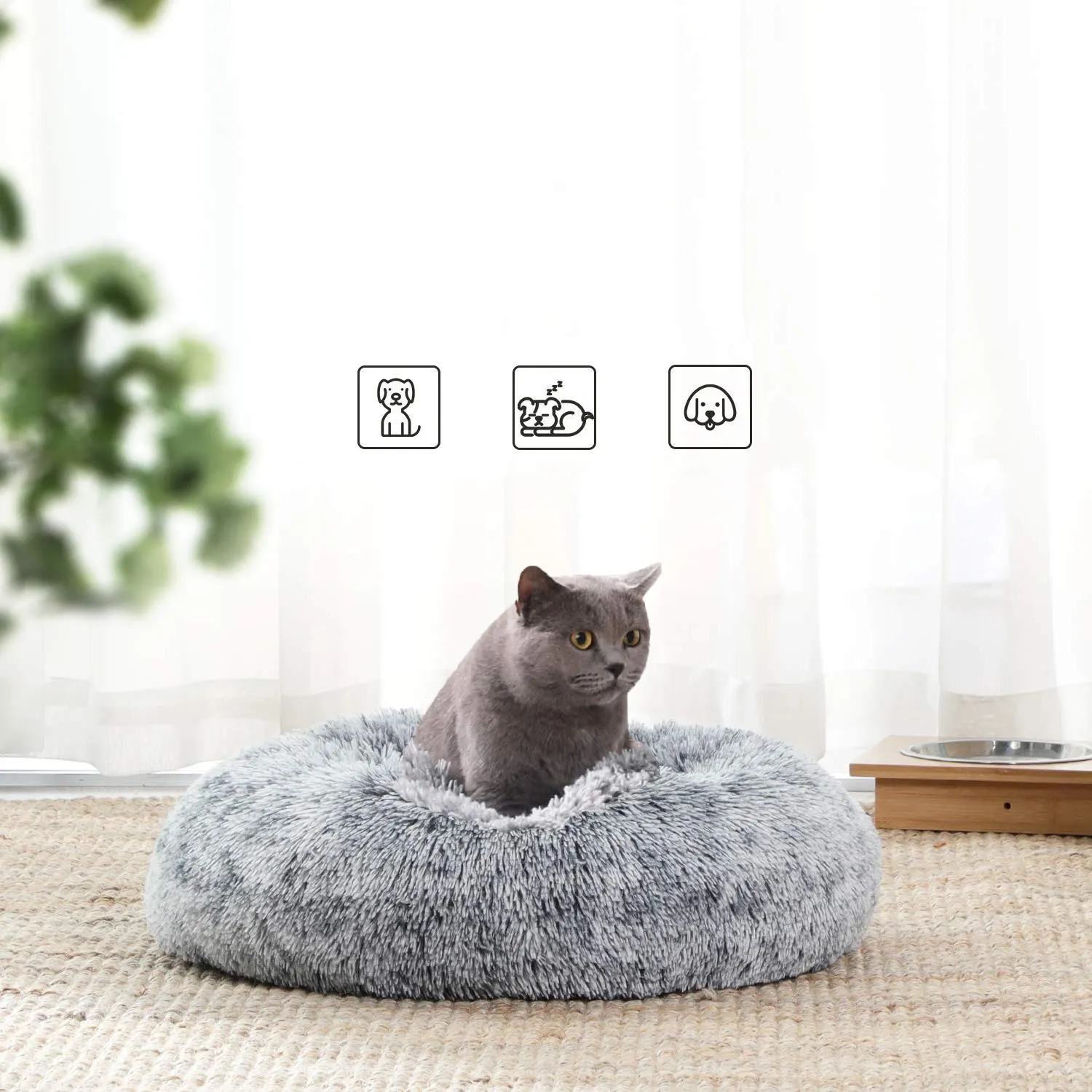 Feandrea Cuccia Cane a Ciambella, Cuscino Sfoderabile e Lavabile in Peluche, Diametro 50 cm, Grigio Ombré PGW037G01 - immagine 8