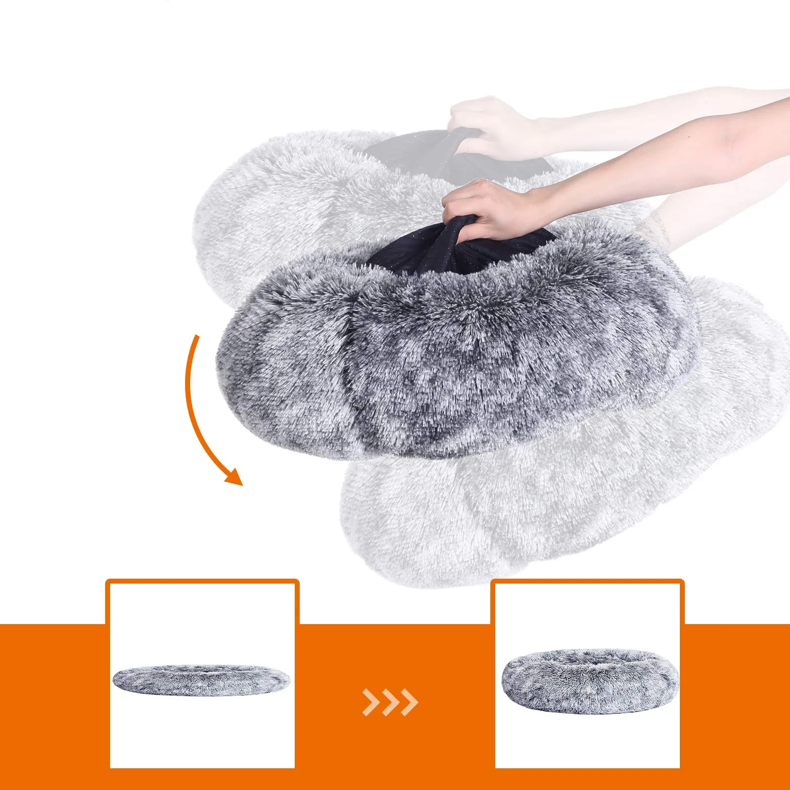 Feandrea Cuccia Cane a Ciambella, Cuscino Sfoderabile e Lavabile in Peluche, Diametro 50 cm, Grigio Ombré PGW037G01 - immagine 9