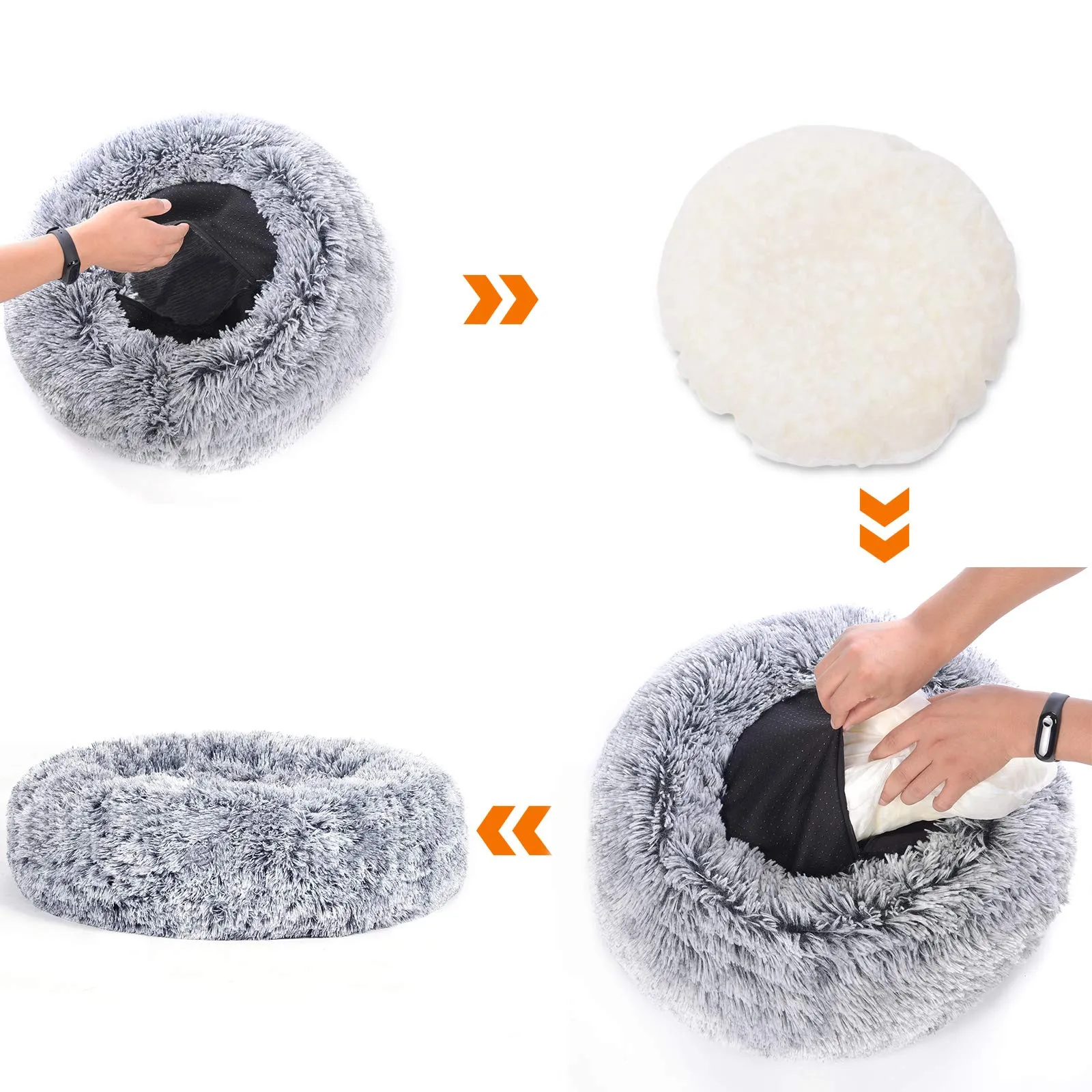 Feandrea Cuccia Cane a Ciambella, Cuscino Sfoderabile e Lavabile in Peluche, Diametro 50 cm, Grigio Ombré PGW037G01 - immagine 10