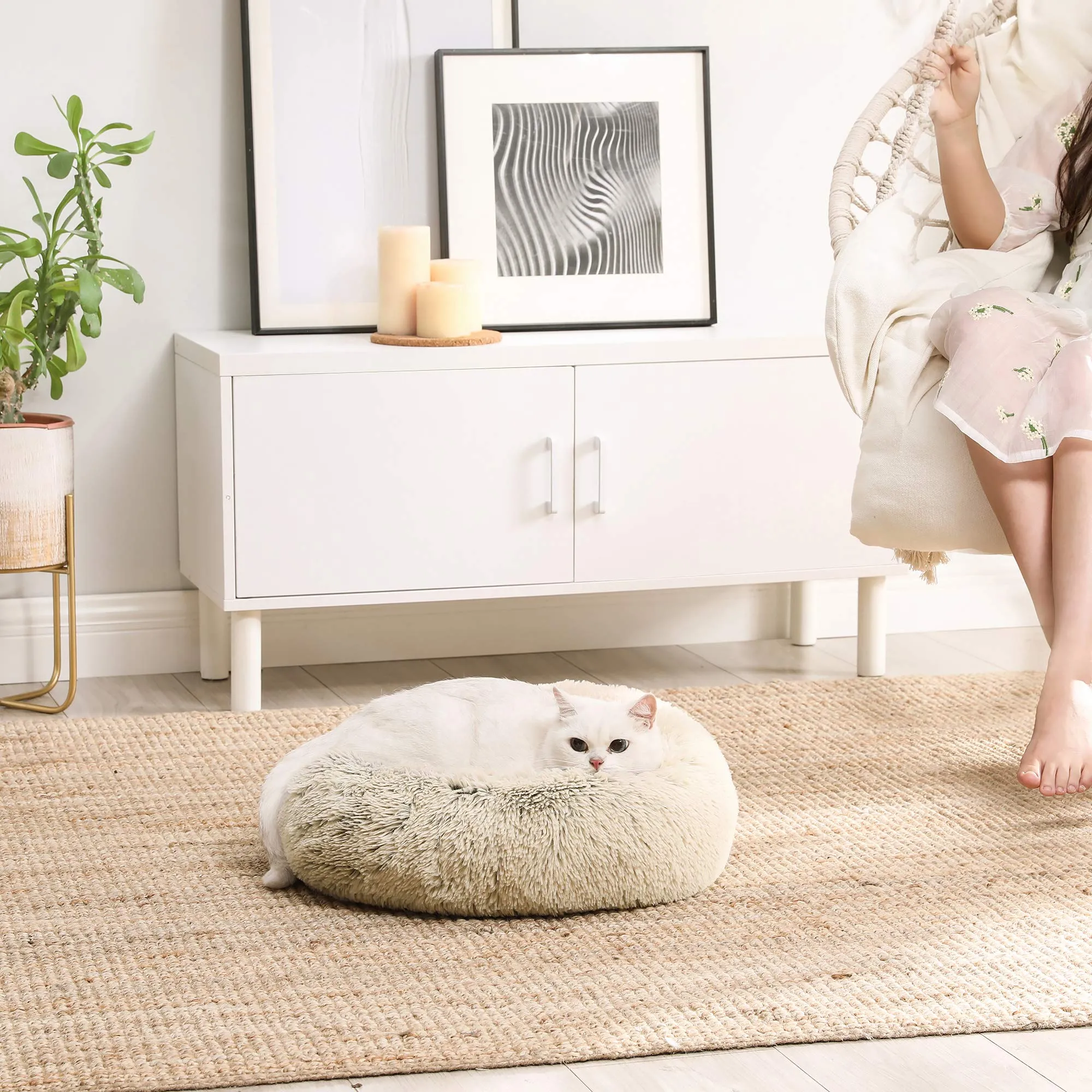 Feandrea Cuccia a Ciambella per Cani e Gatti, Cuscino Sfoderabile e Lavabile, Diametro 50 cm, Cachi Ombré PGW037S01 - immagine 2