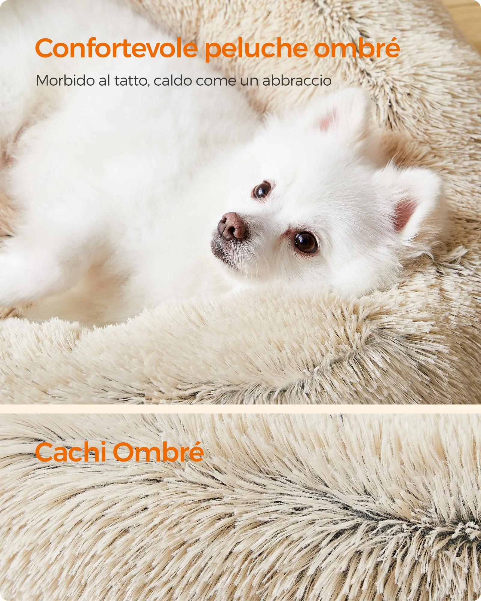 Feandrea Cuccia a Ciambella per Cani e Gatti, Cuscino Sfoderabile e Lavabile, Diametro 50 cm, Cachi Ombré PGW037S01 - immagine 3