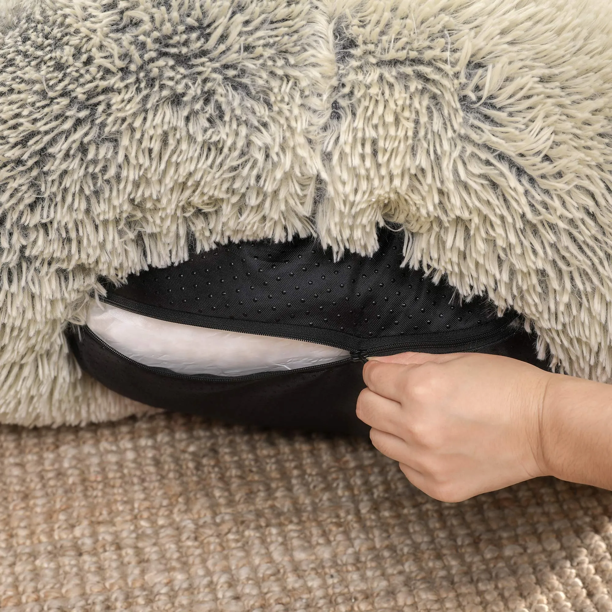 Feandrea Cuccia a Ciambella per Cani e Gatti, Cuscino Sfoderabile e Lavabile, Diametro 50 cm, Cachi Ombré PGW037S01 - immagine 6