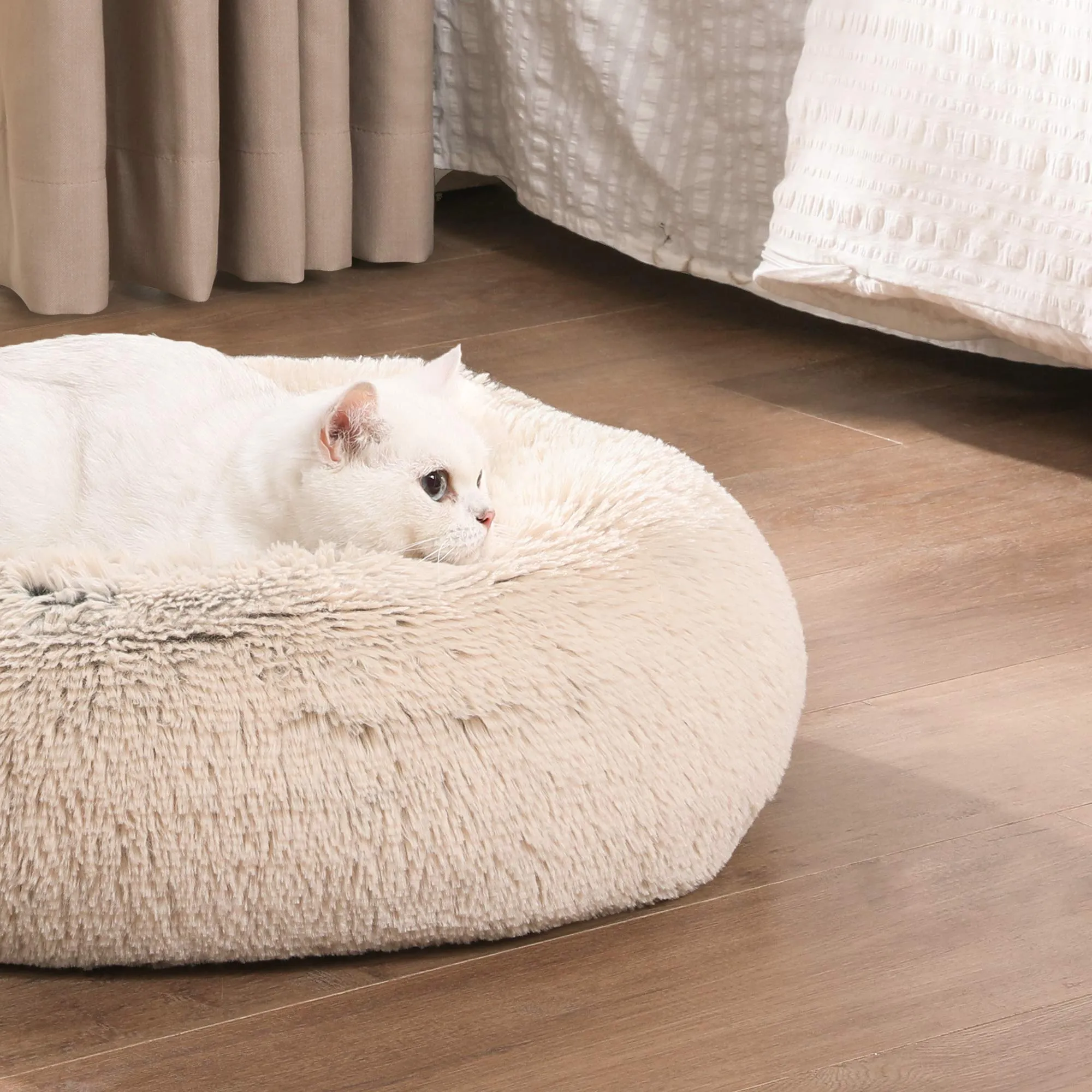 Feandrea Cuccia a Ciambella per Cani e Gatti, Cuscino Sfoderabile e Lavabile, Diametro 50 cm, Cachi Ombré PGW037S01 - immagine 7