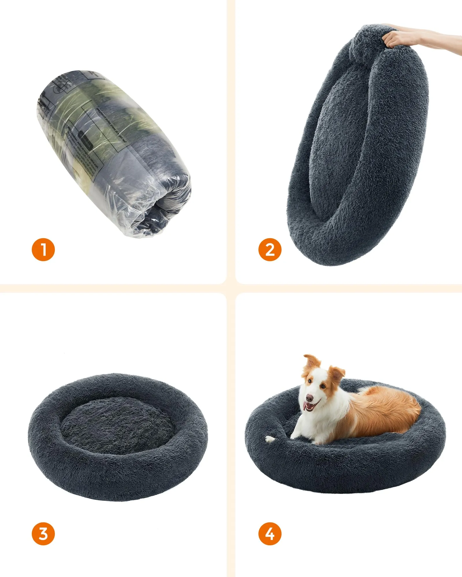 Feandrea Cuccia Cane a Ciambella, Grigio Scuro, 100 cm - immagine 7