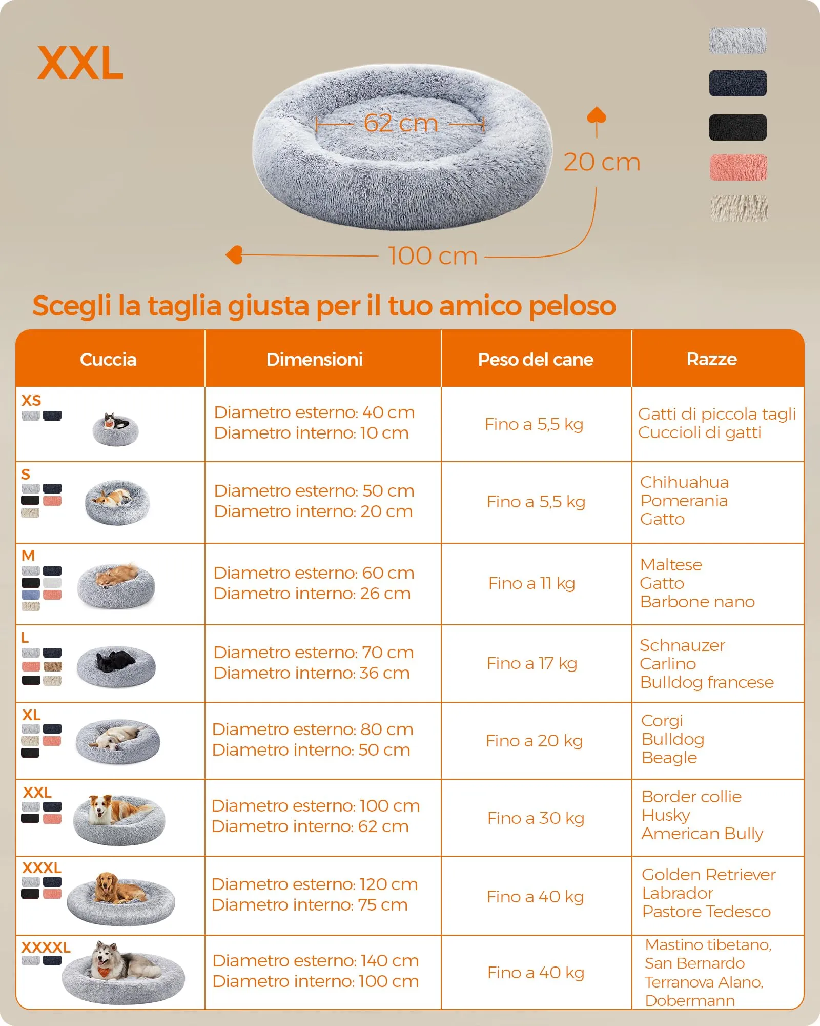 Feandrea Cuccia Cane a Ciambella, Grigio Ombré, Diametro 100 cm - immagine 7