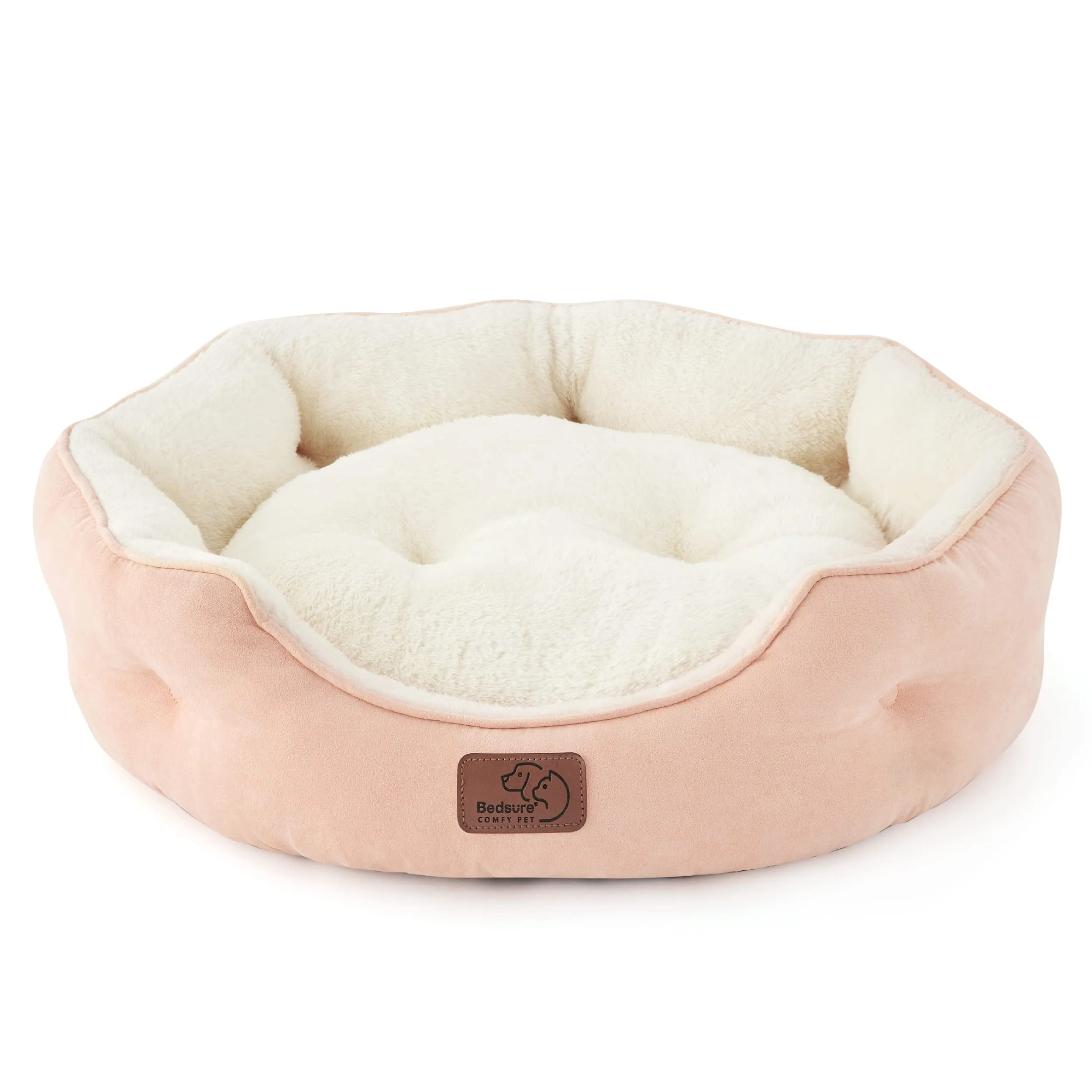 Bedsure Letto per Cani e Gatti Rotondo, Lavabile, Fondo Antiscivolo, Rosa, 51 x 48 x 15cm - immagine 1