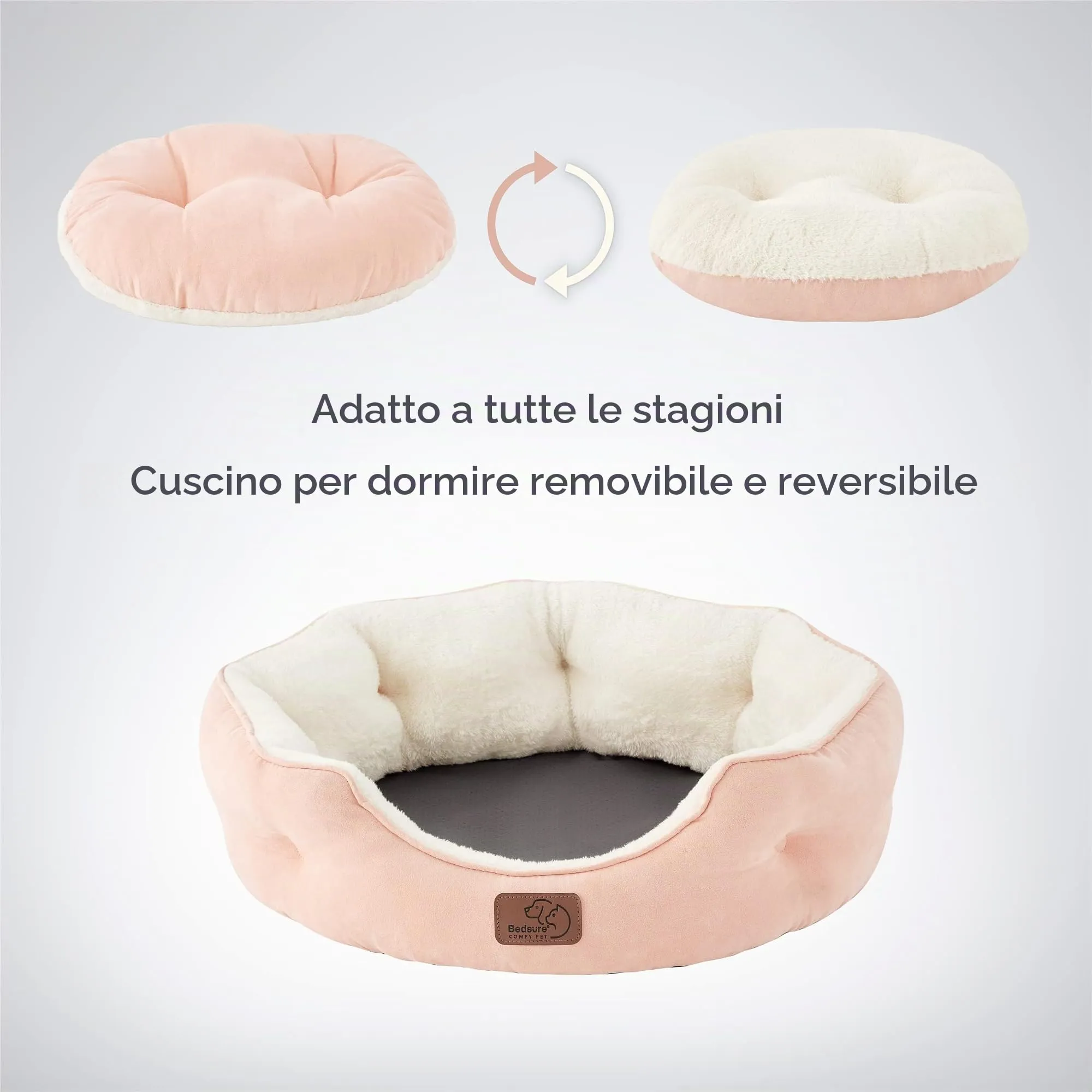 Bedsure Letto per Cani e Gatti Rotondo, Lavabile, Fondo Antiscivolo, Rosa, 51 x 48 x 15cm - immagine 5