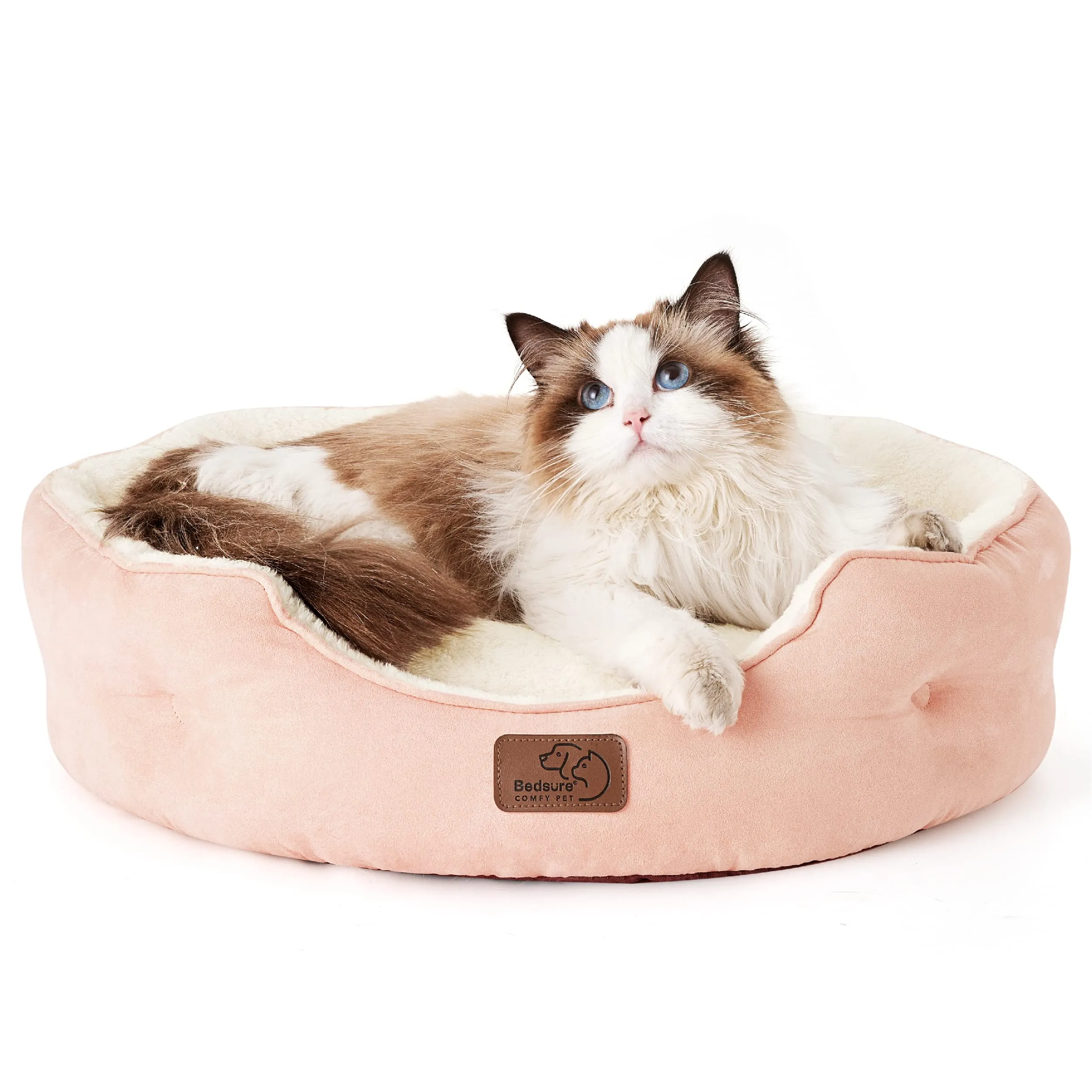 Bedsure Letto per Cani e Gatti Rotondo, Lavabile, Fondo Antiscivolo, Rosa, 51 x 48 x 15cm - immagine 7