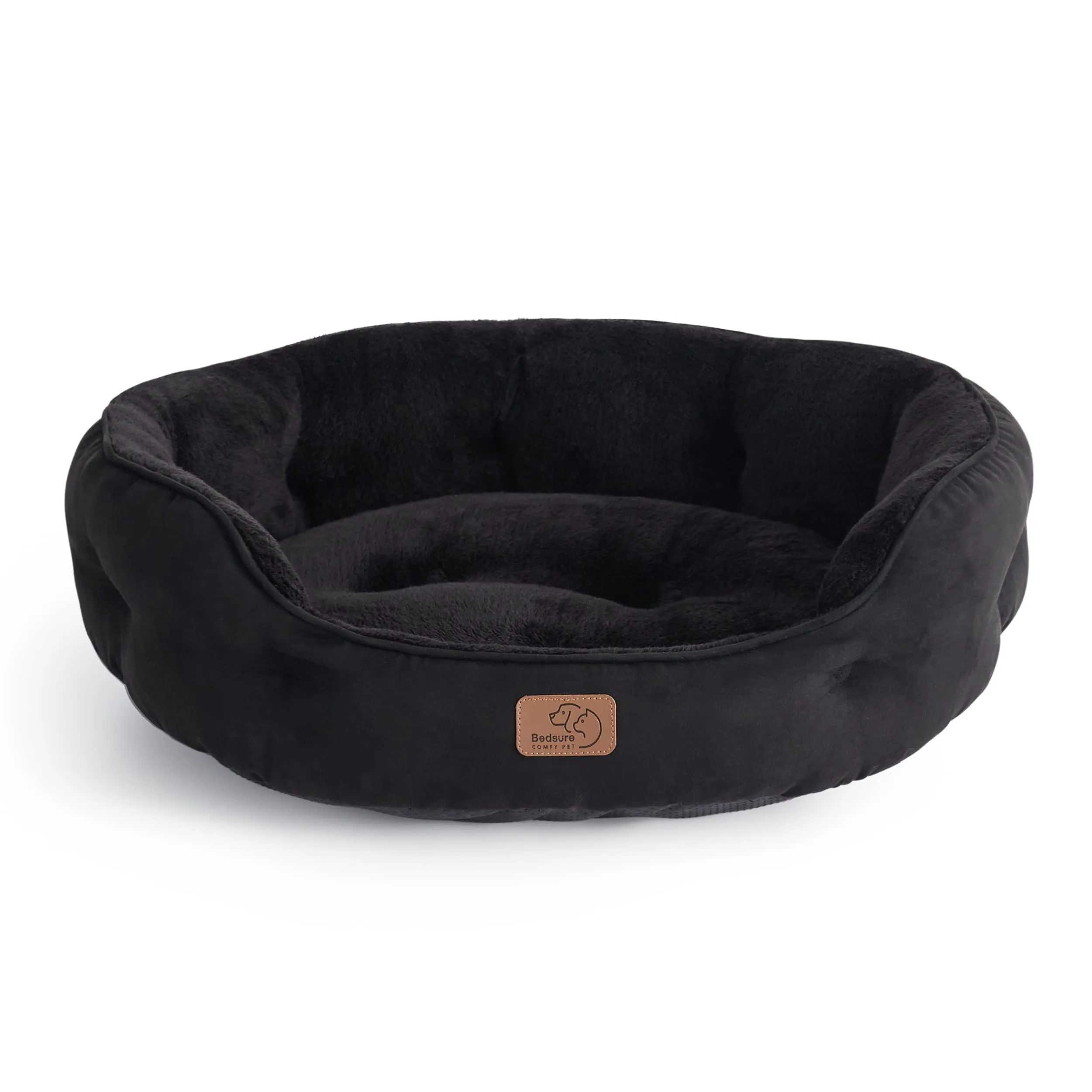 Bedsure Letto Rotondo per Cani e Gatti, Lavabile con Fondo Antiscivolo, Nero, 63 x 53 x 20 cm - immagine 1