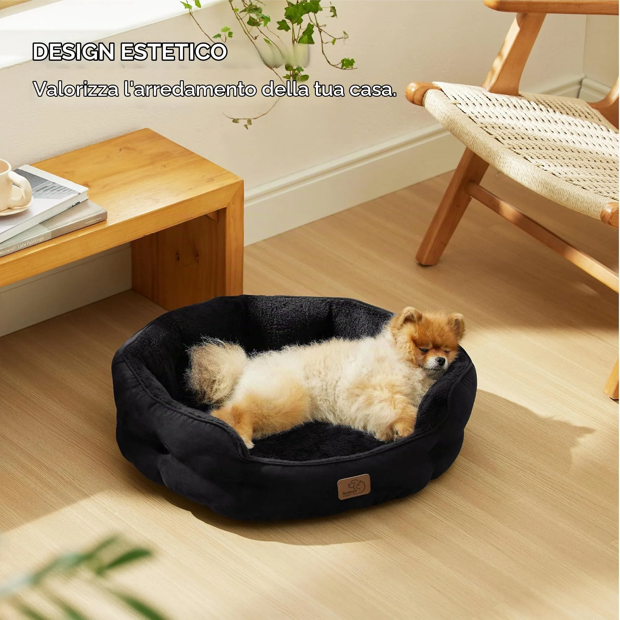 Bedsure Letto Rotondo per Cani e Gatti, Lavabile con Fondo Antiscivolo, Nero, 63 x 53 x 20 cm - immagine 5