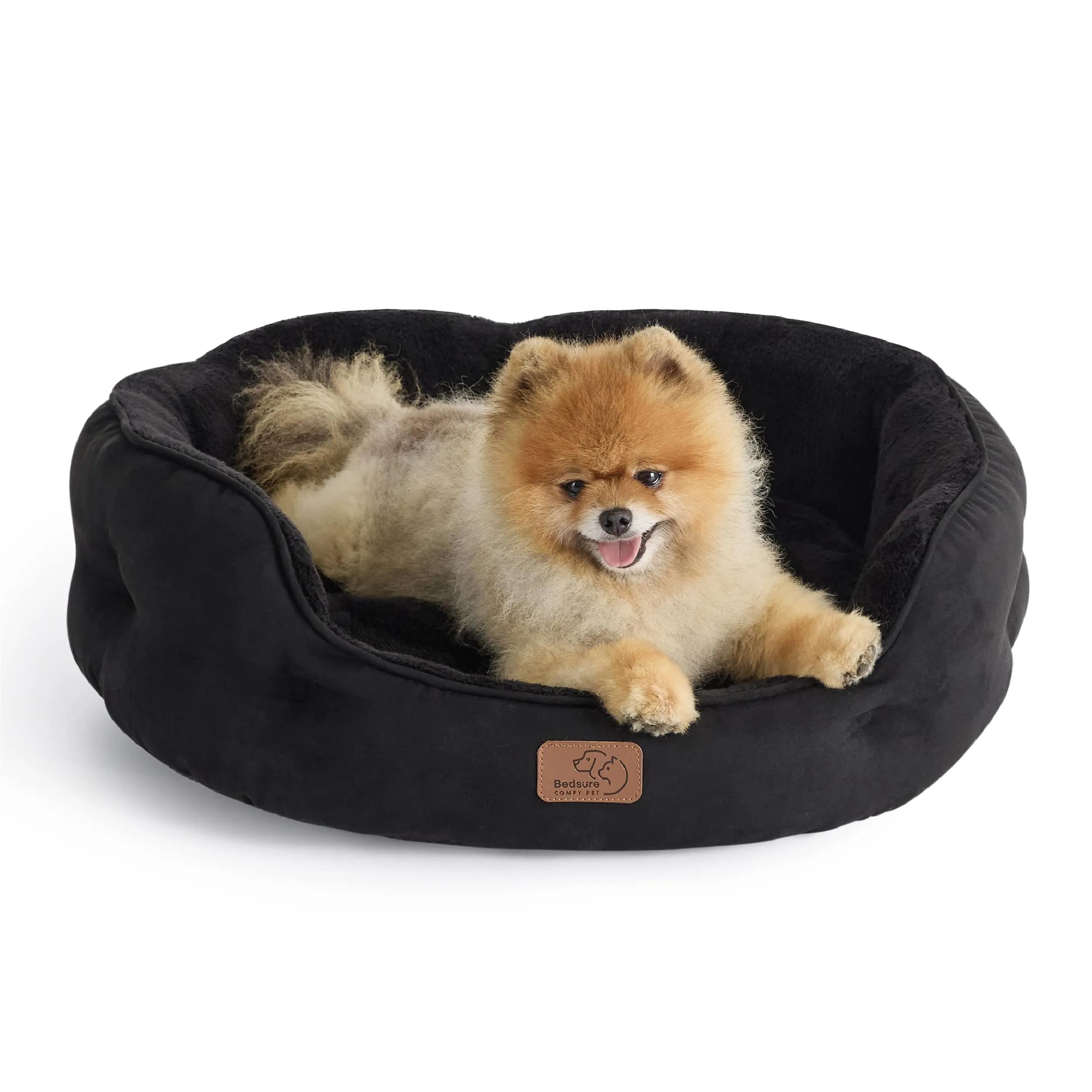 Bedsure Letto Rotondo per Cani e Gatti, Lavabile con Fondo Antiscivolo, Nero, 63 x 53 x 20 cm - immagine 7