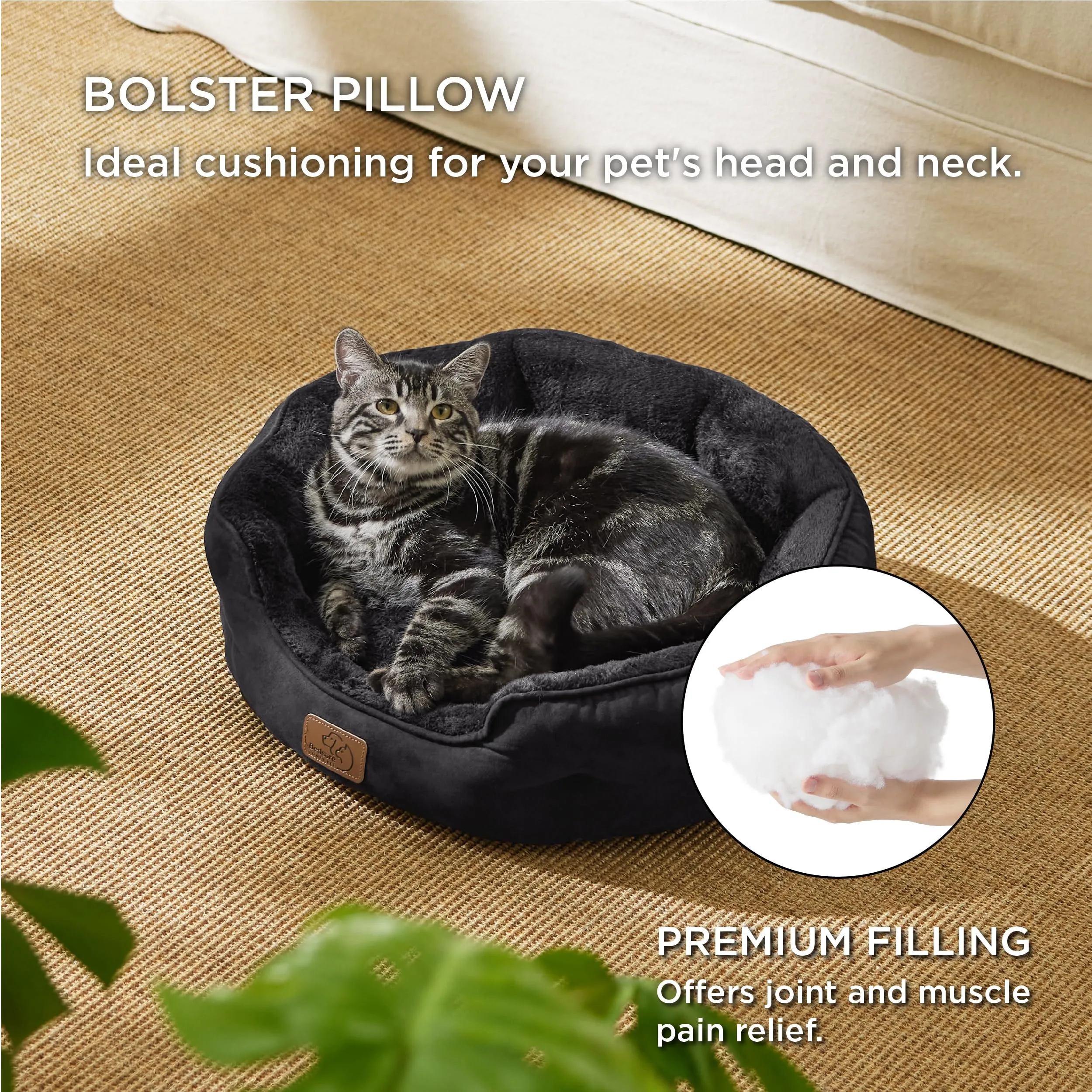 Bedsure Letto per Cani Piccoli e Gatti, Rotondo con Fondo Antiscivolo, Lavabile, Nero - immagine 3