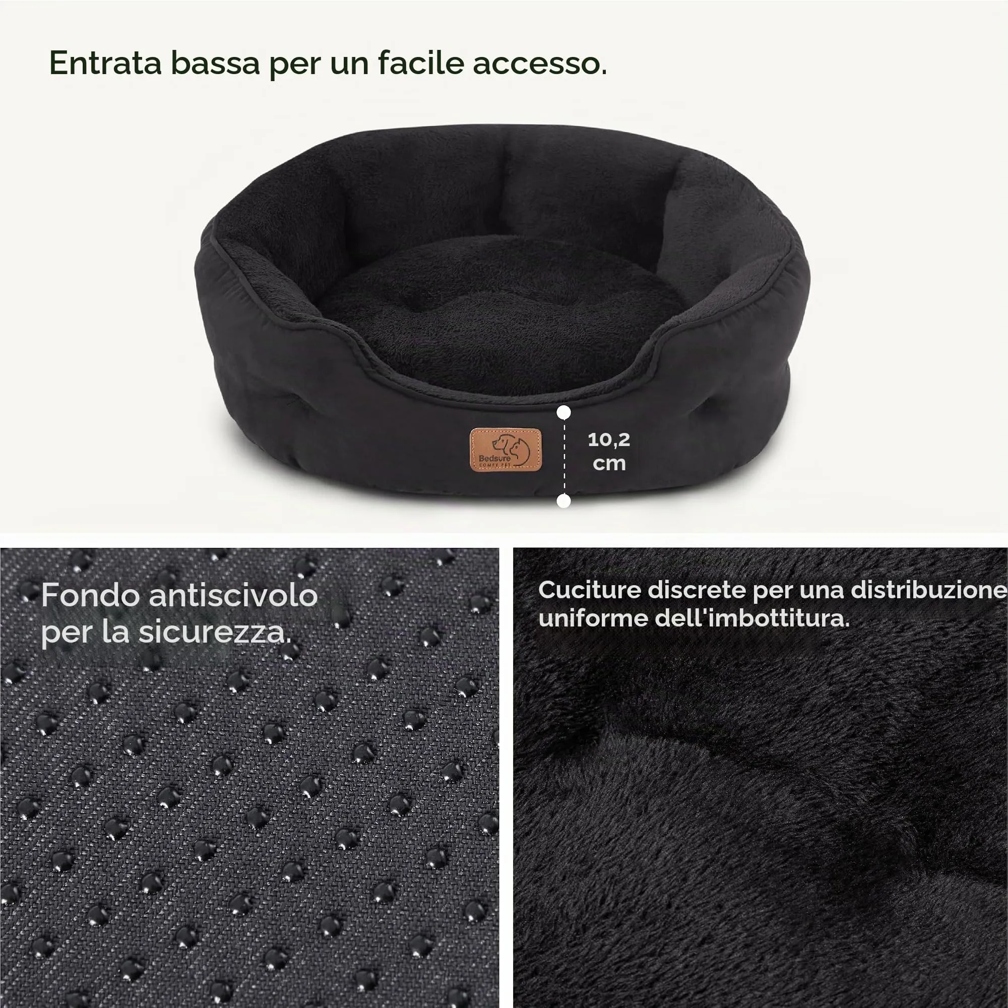 Bedsure Letto per Cani Piccoli e Gatti, Rotondo con Fondo Antiscivolo, Lavabile, Nero - immagine 4