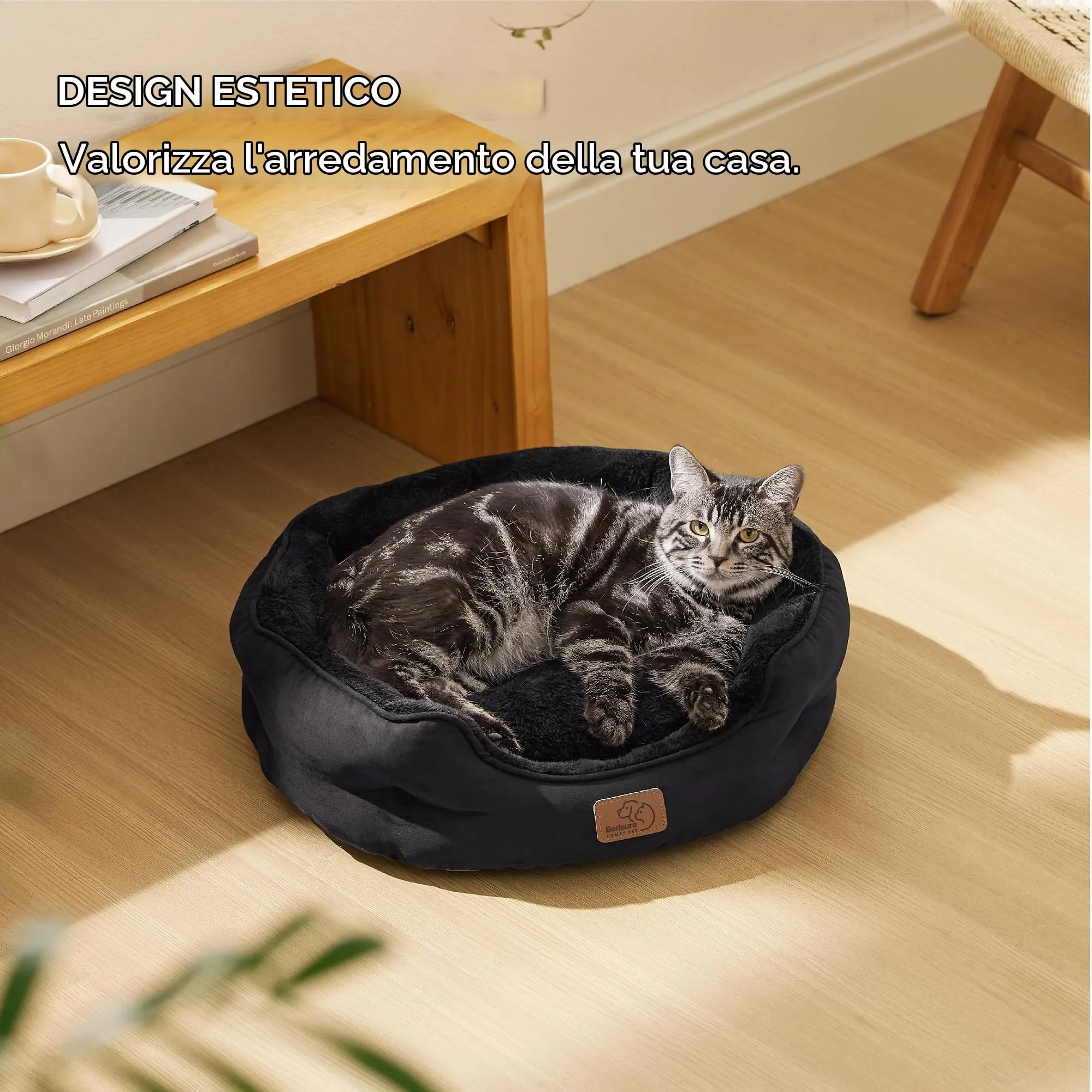 Bedsure Letto per Cani Piccoli e Gatti, Rotondo con Fondo Antiscivolo, Lavabile, Nero - immagine 5