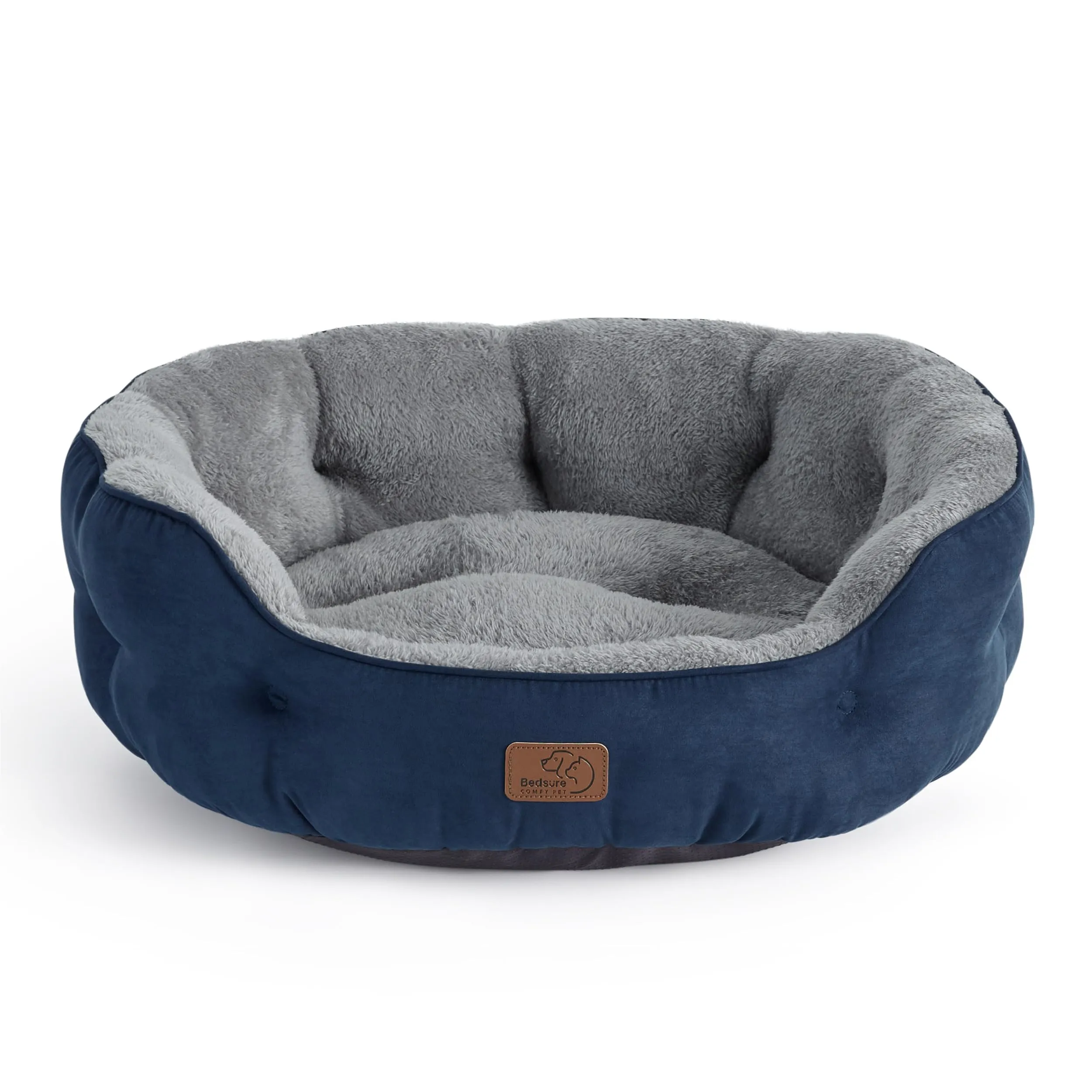 Bedsure Letto per Cani e Gatti, Rotondo, Lavabile, Blu scuro, 63 x 53 x 20 cm - immagine 1