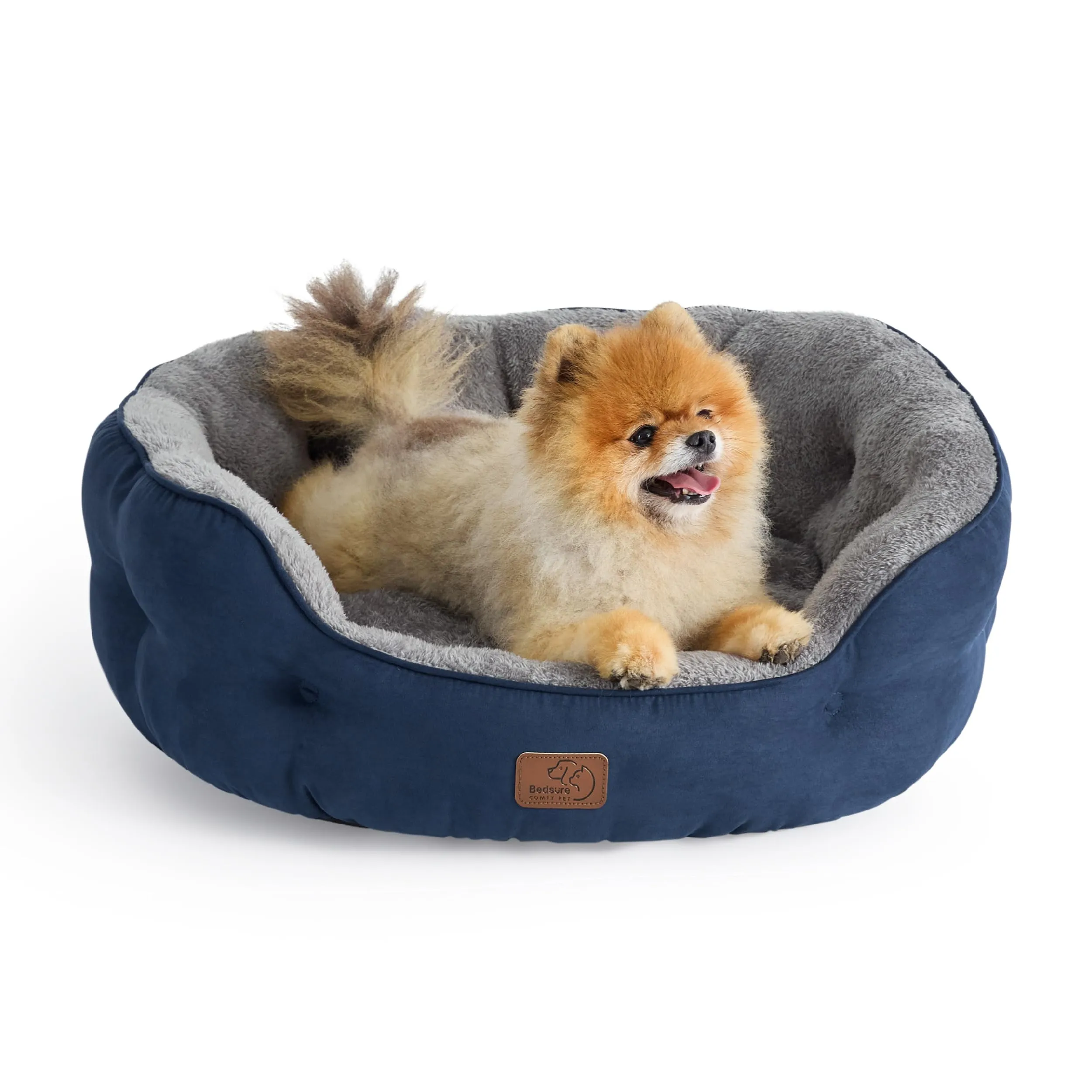 Bedsure Letto per Cani e Gatti, Rotondo, Lavabile, Blu scuro, 63 x 53 x 20 cm - immagine 2