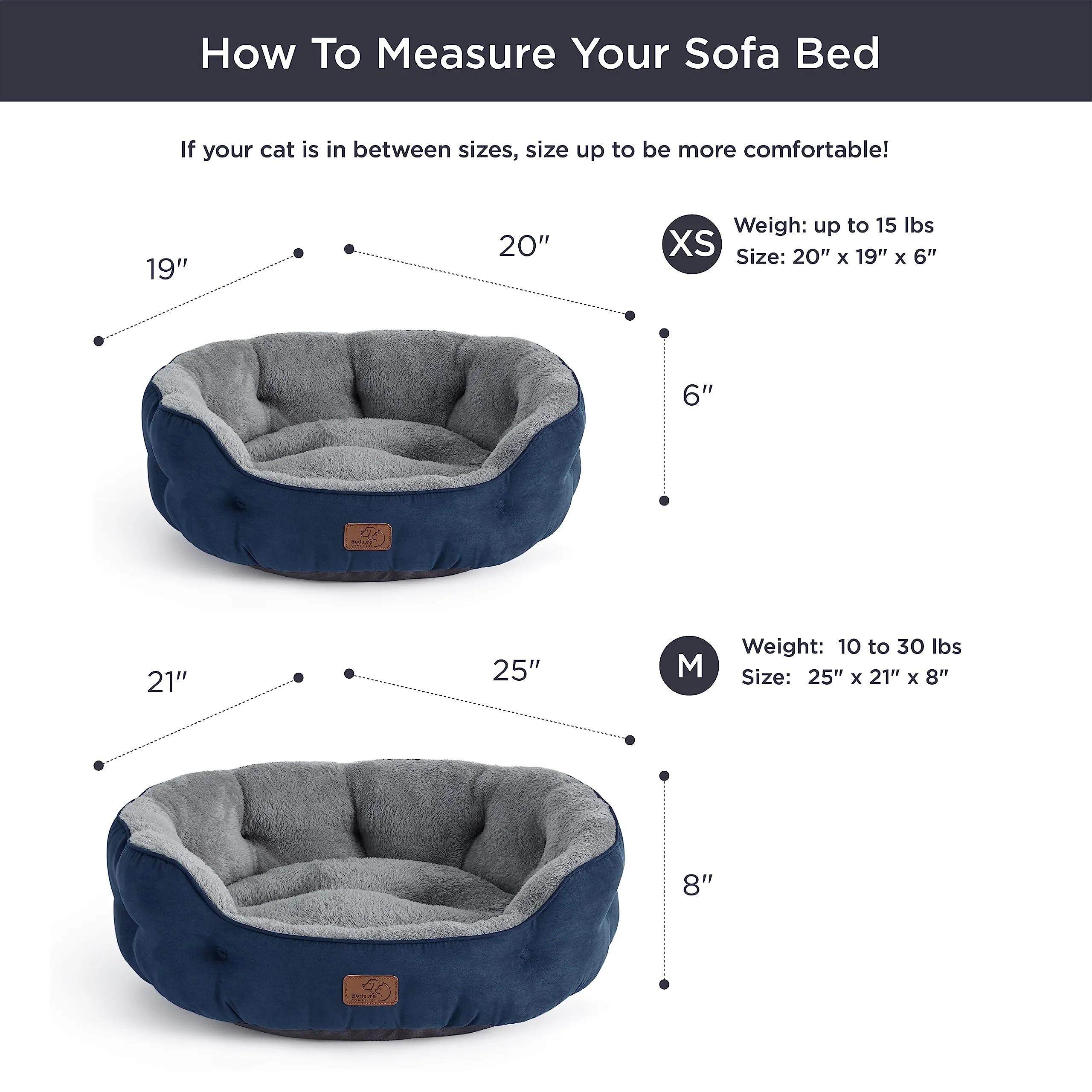 Bedsure Letto per Cani e Gatti, Rotondo, Lavabile, Blu scuro, 63 x 53 x 20 cm - immagine 7