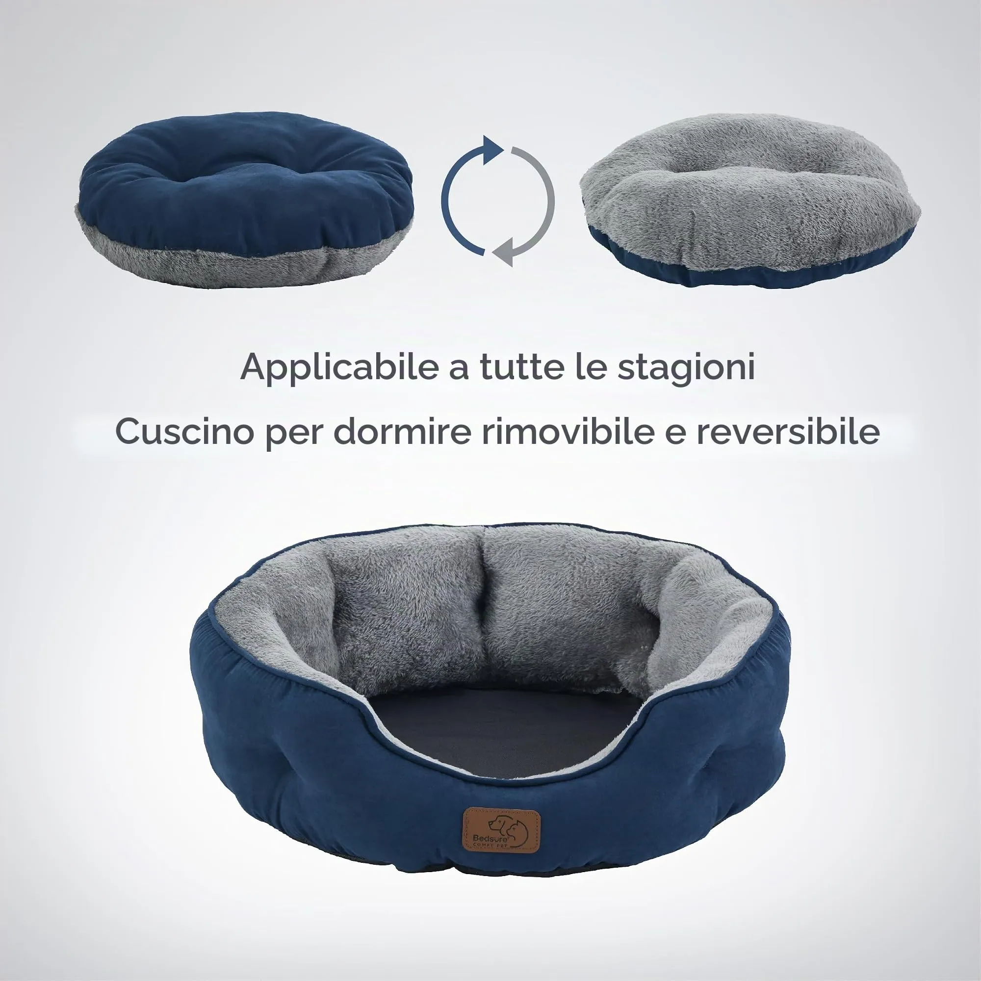 Bedsure Letto per Cani e Gatti Rotondo, Lavabile con Fondo Antiscivolo, Blu scuro, 51 x 48 x 15 cm - immagine 6
